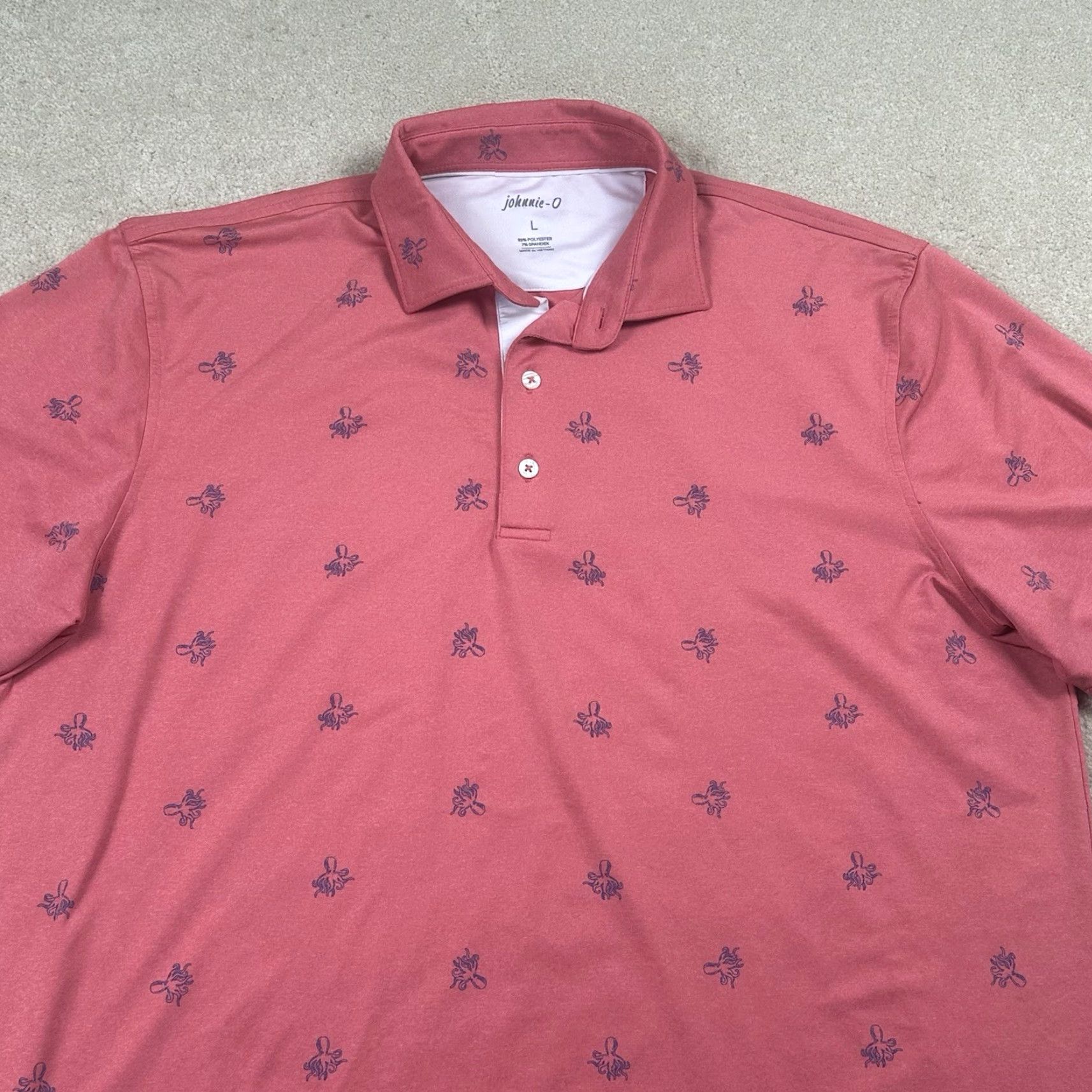 johnnie-O johnnie-O Polo Shirt Mens Large Pink Octopus AOP Stretch Golf Shirt Mens Regular Polo Size US L / EU 52-54 / 3 - 2 Thumbnail