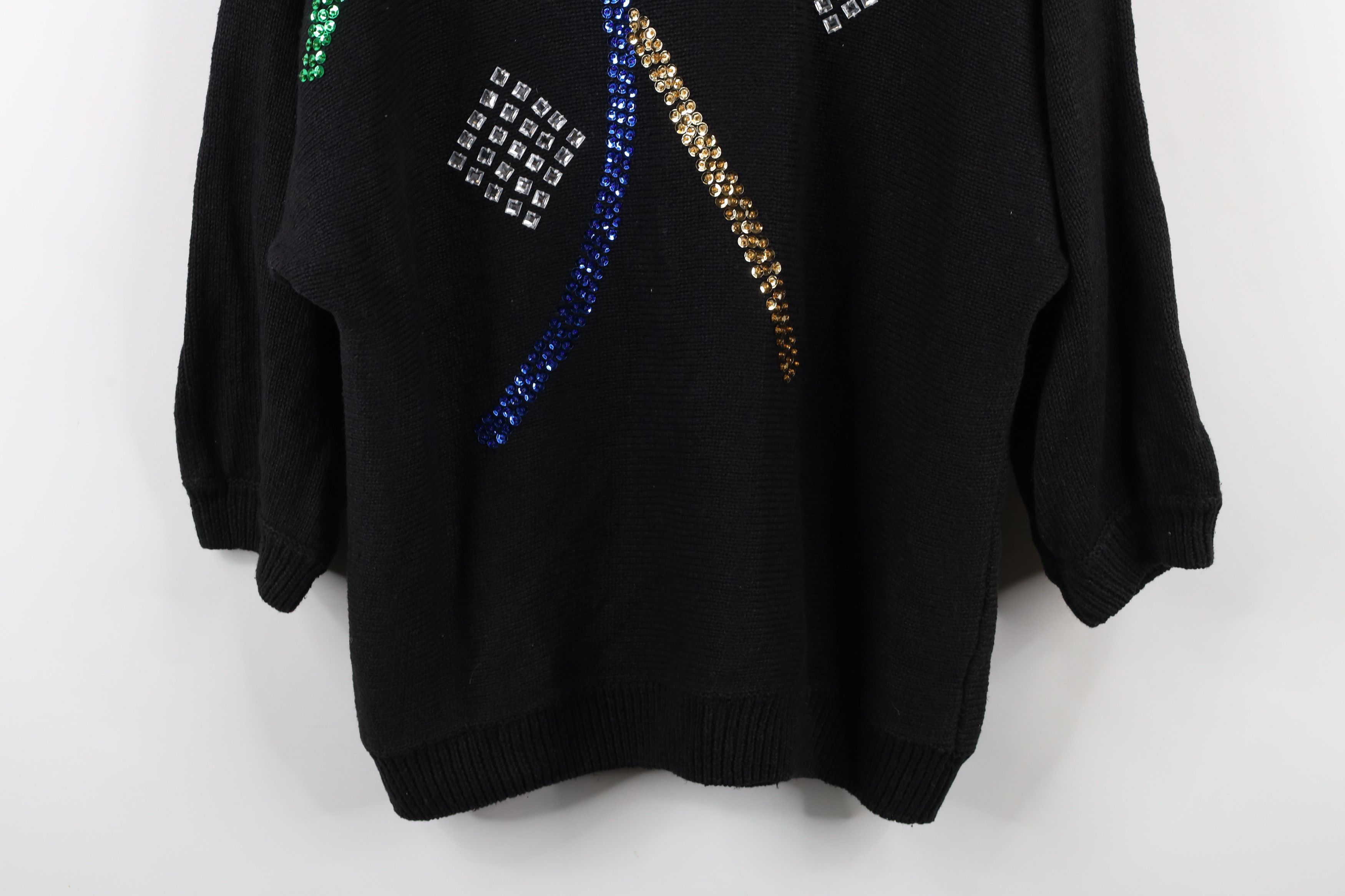 Vintage Deadstock Vintage 90s Streetwear Sequin Knit Sweater Black Size 3XL / US 20-22 - 3 Thumbnail
