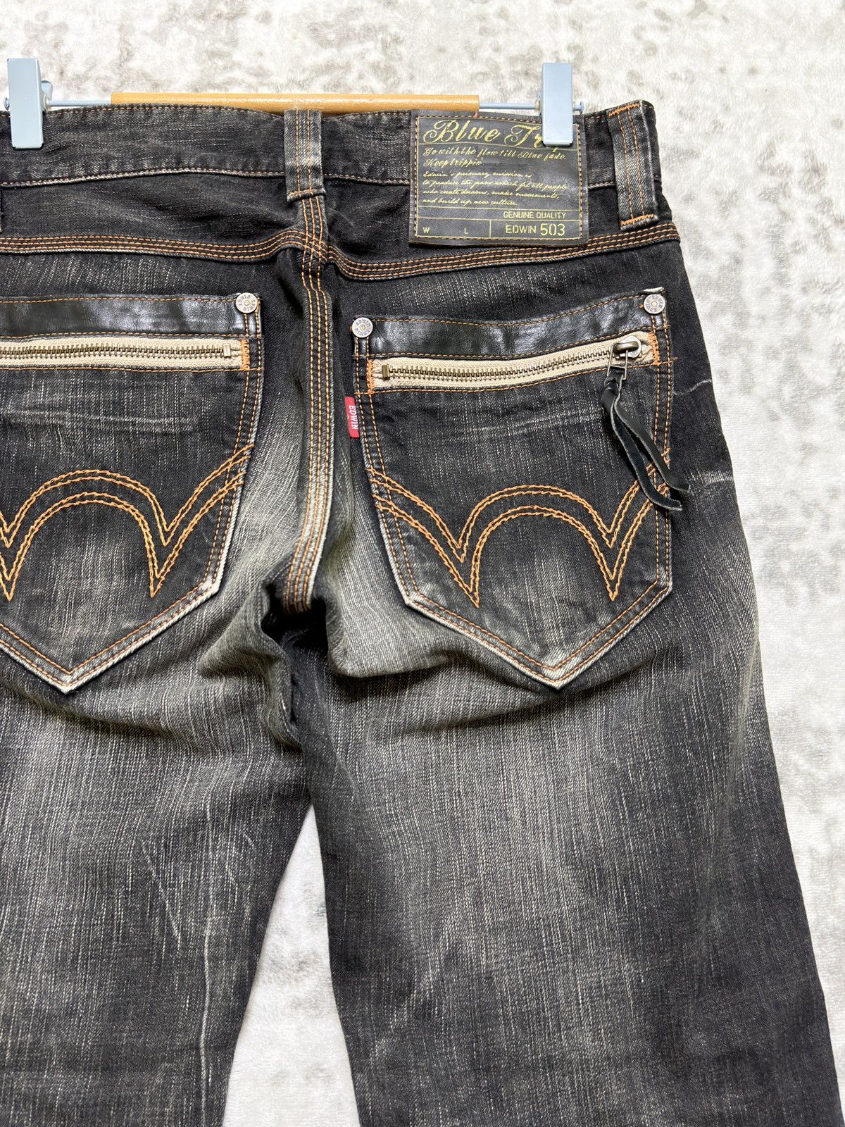 Edwin Vintage Edwin 503 Blue Trip Mud Wash Straight Y2K Denim Size US 31 - 11 Thumbnail