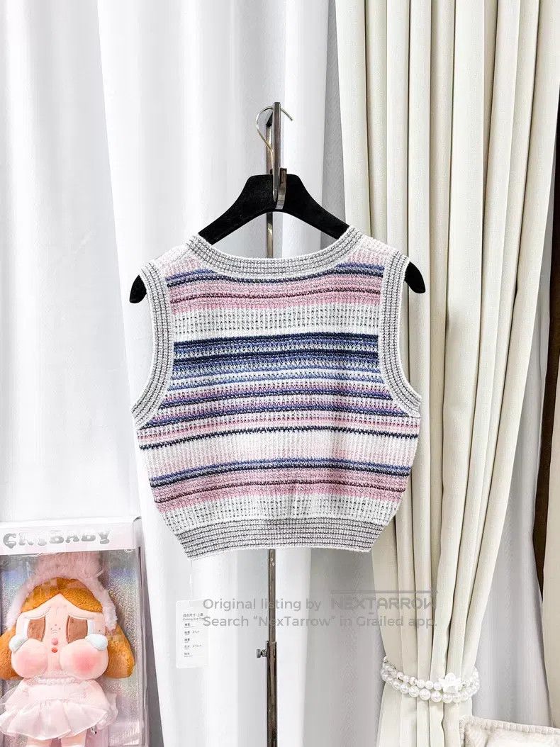 Chanel Chanel Pink blue and white striped knitted vest Size XS / US 0-2 / IT 36-38 - 2 Thumbnail