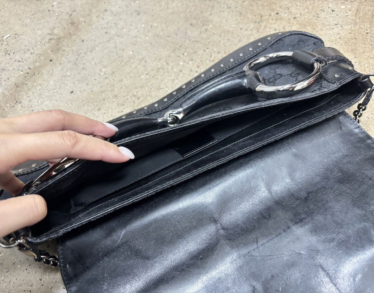 Gucci GUCCI Black GG Canvas Horsebit Chain Large Clutch Bag Size ONE SIZE - 12 Thumbnail