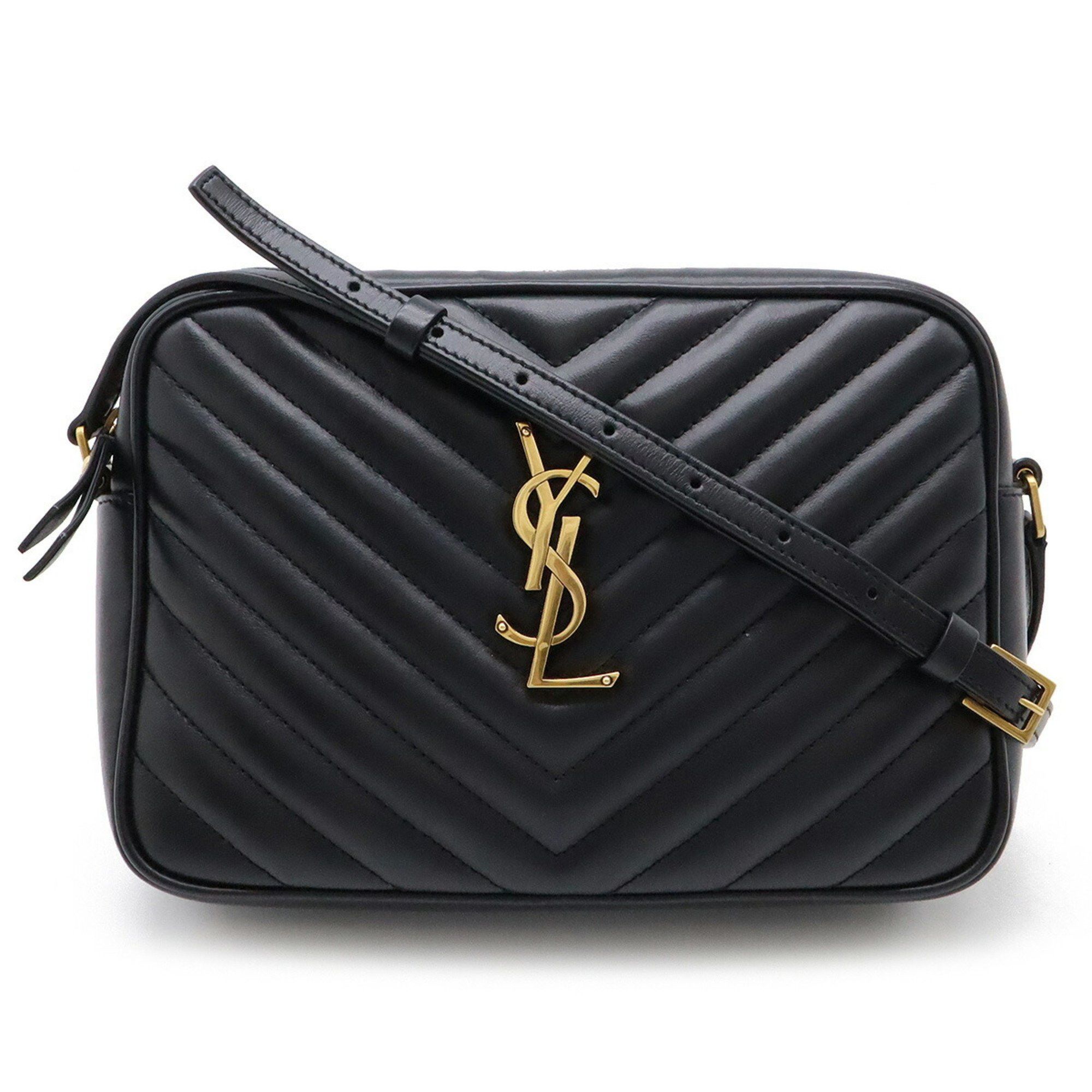 Saint Laurent Paris YVES Saint Laurent YSL Lou Camera Bag Shoulder V Stitch Leather Black 761554, Women's