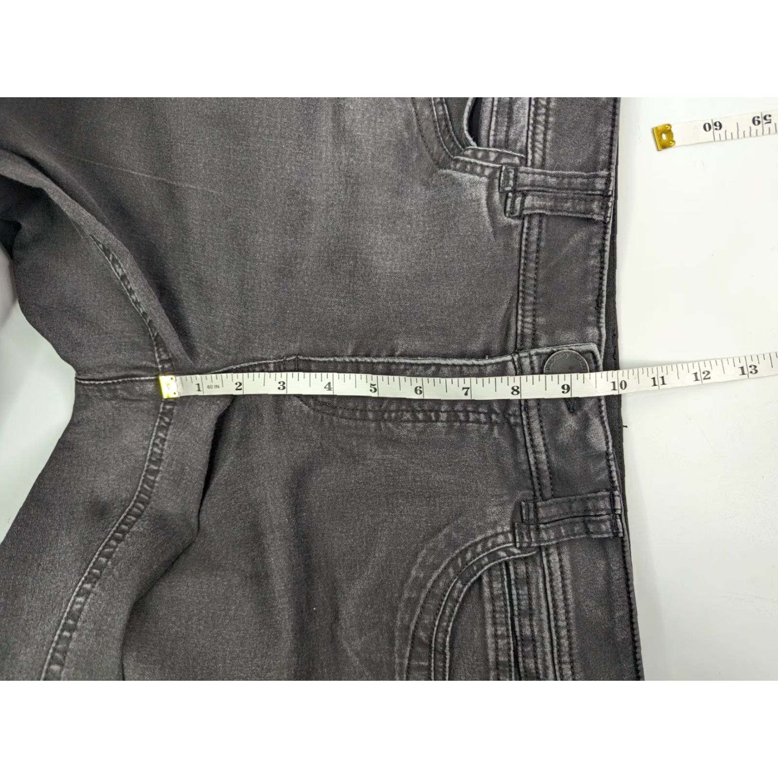 Vintage Democracy Jeans Women's 12 Black Denim Skinny Elastic Waist Belts Loops Pockets Zipper Logo Button Mid Rise Cotton Blend Lycra Spandex Size 34" / US 12 / IT 48 - 7 Thumbnail