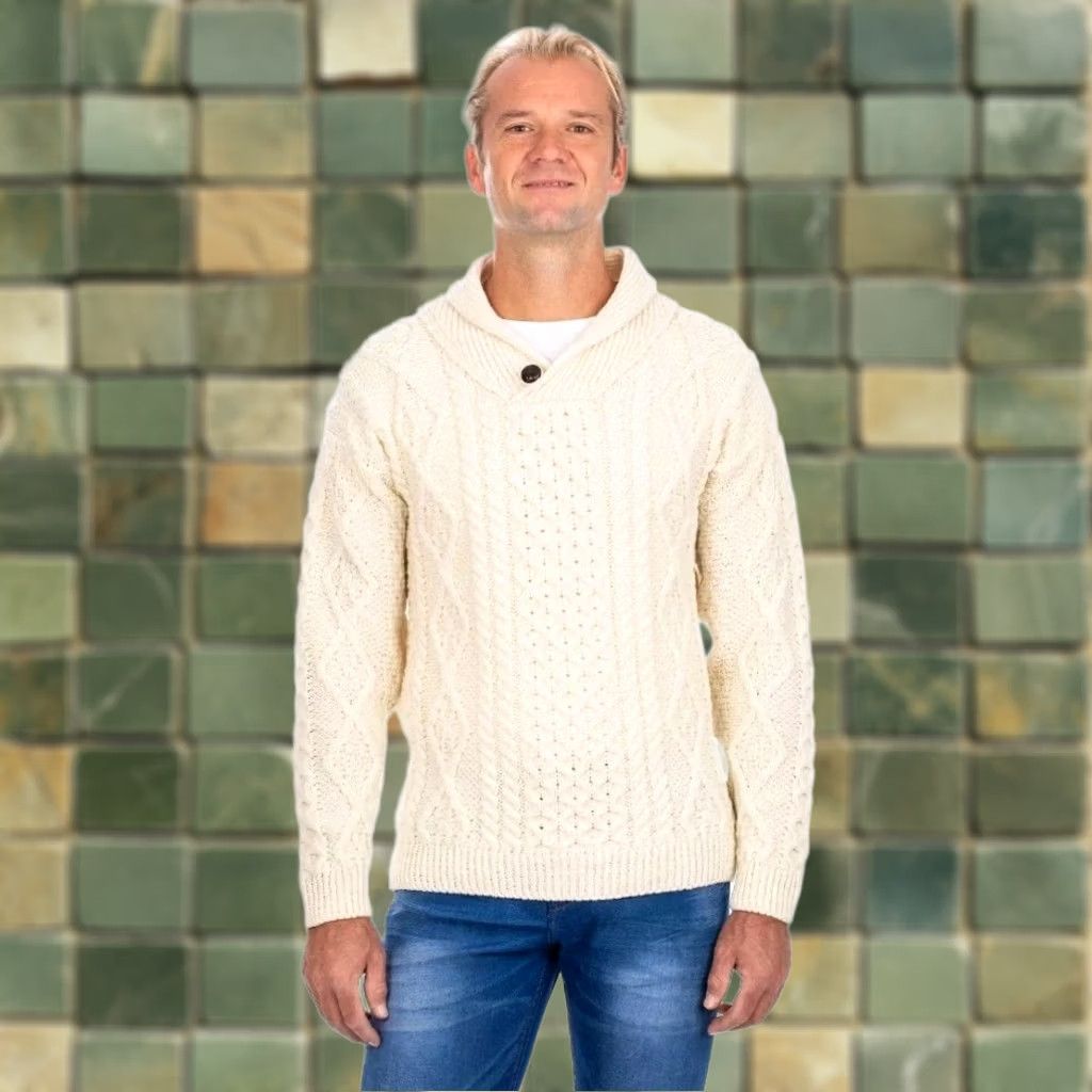 Vintage SAOL Sweater Mens M Cable-Knit Aran Fisherman Wool Merino 1/2 Zip Collared Cream Knitwear Pullover Vintage: No Size US M / EU 48-50 / 2 - 1 Thumbnail
