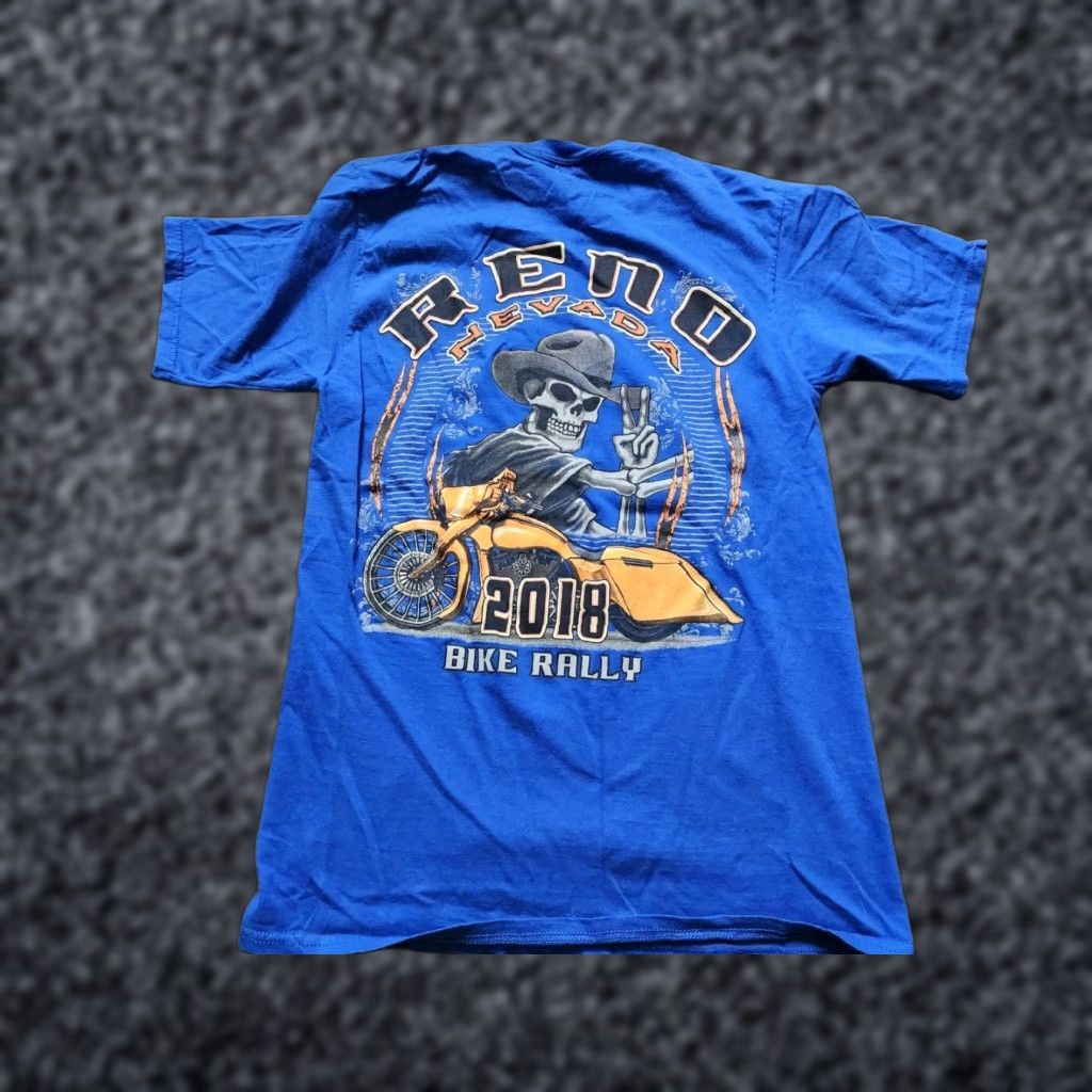 Port & Company Port & Company Mens S T-Shirt Blue Cotton Skull Double-Sided 2018 Reno Nevada Bike Rally Crew Neck Short Sleeve Regular Fit Vintage: No Size US S / EU 44-46 / 1 - 1 Thumbnail