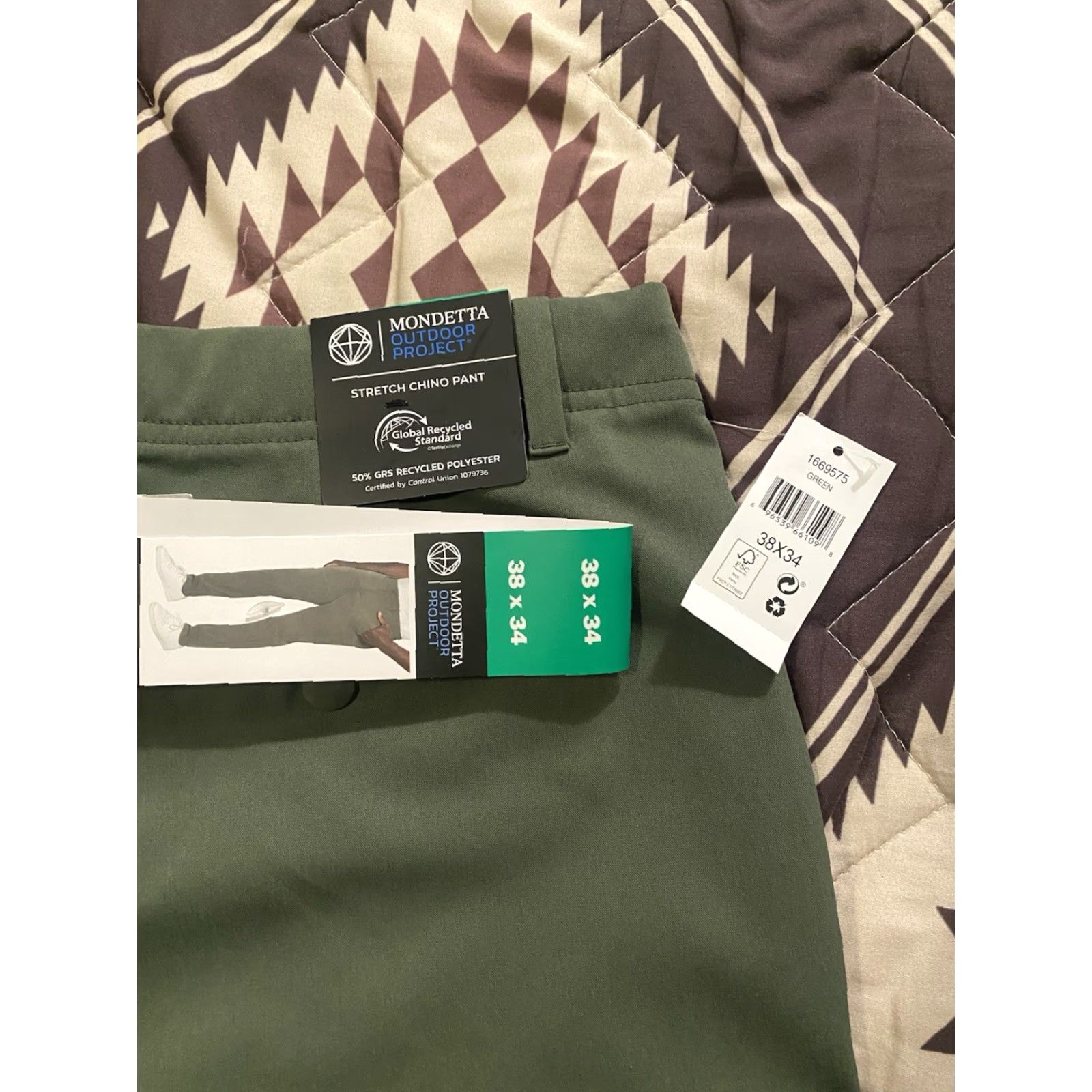 Vintage Mondetta Chino Pants Men Regular 38x34 Green Stretch Flat Front Leg Straight NWT Outdoor Project Size US 38 / EU 54 - 3 Thumbnail