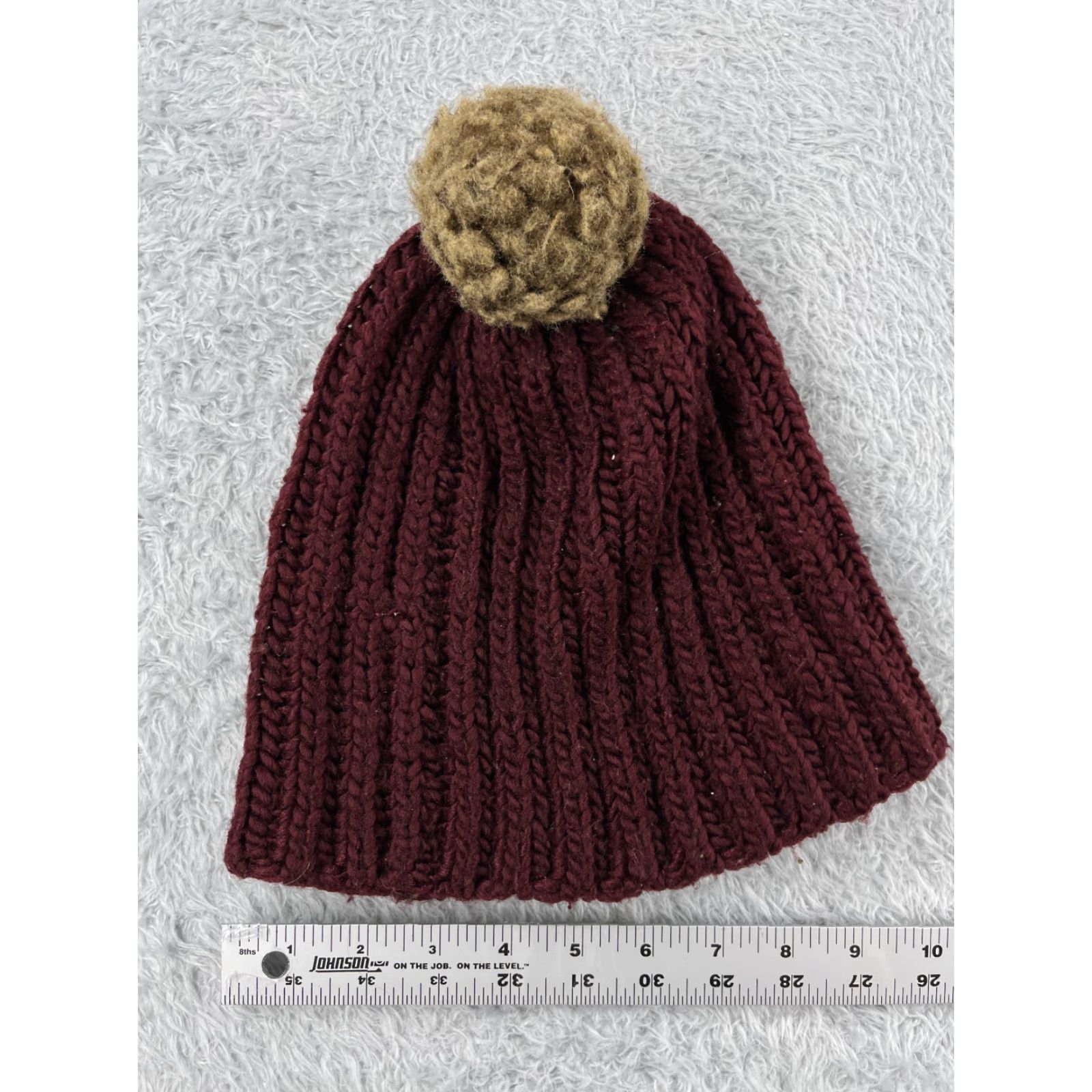 Vintage JustFab Beanie Hat Adult One Size Burgundy Acrylic Knit Ski Logo Outdoors Mens Womens Size ONE SIZE - 4 Thumbnail