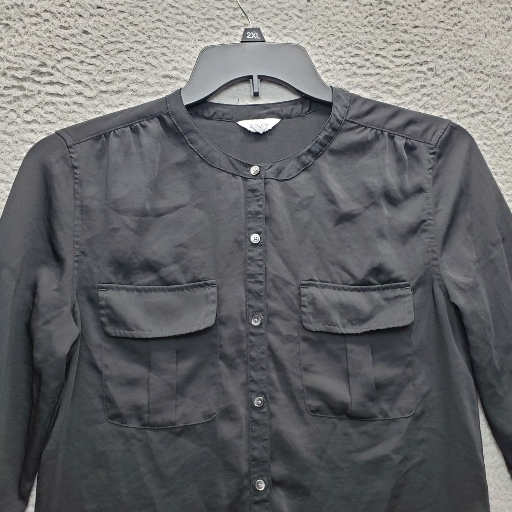 Calvin Klein Calvin Klein Shirt Womens Size S/P Black Long Sleeve Button Front High Low Shirt Top Women Size S / US 4 / IT 40 - 3 Thumbnail