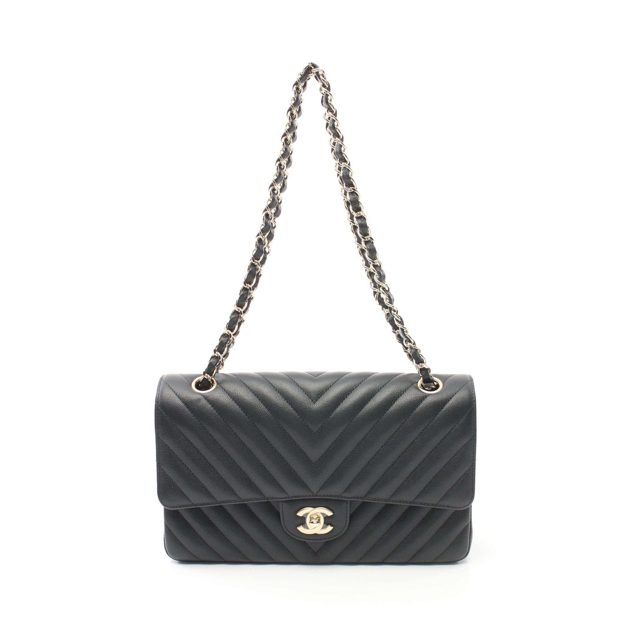 Chanel Chanel Chevron V-Stitch Double Flap Chain Shoulder Bag Caviar Skin Black Gold Hardware Size ONE SIZE - 1 Thumbnail