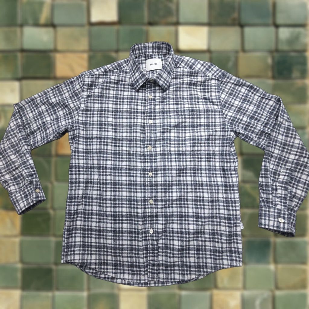 NN07 VINTAGE NN07 No Nationality Deon Organic Cotton Flannel Shirt Mens Medium Gray Plaid Size US M / EU 48-50 / 2 - 1 Thumbnail