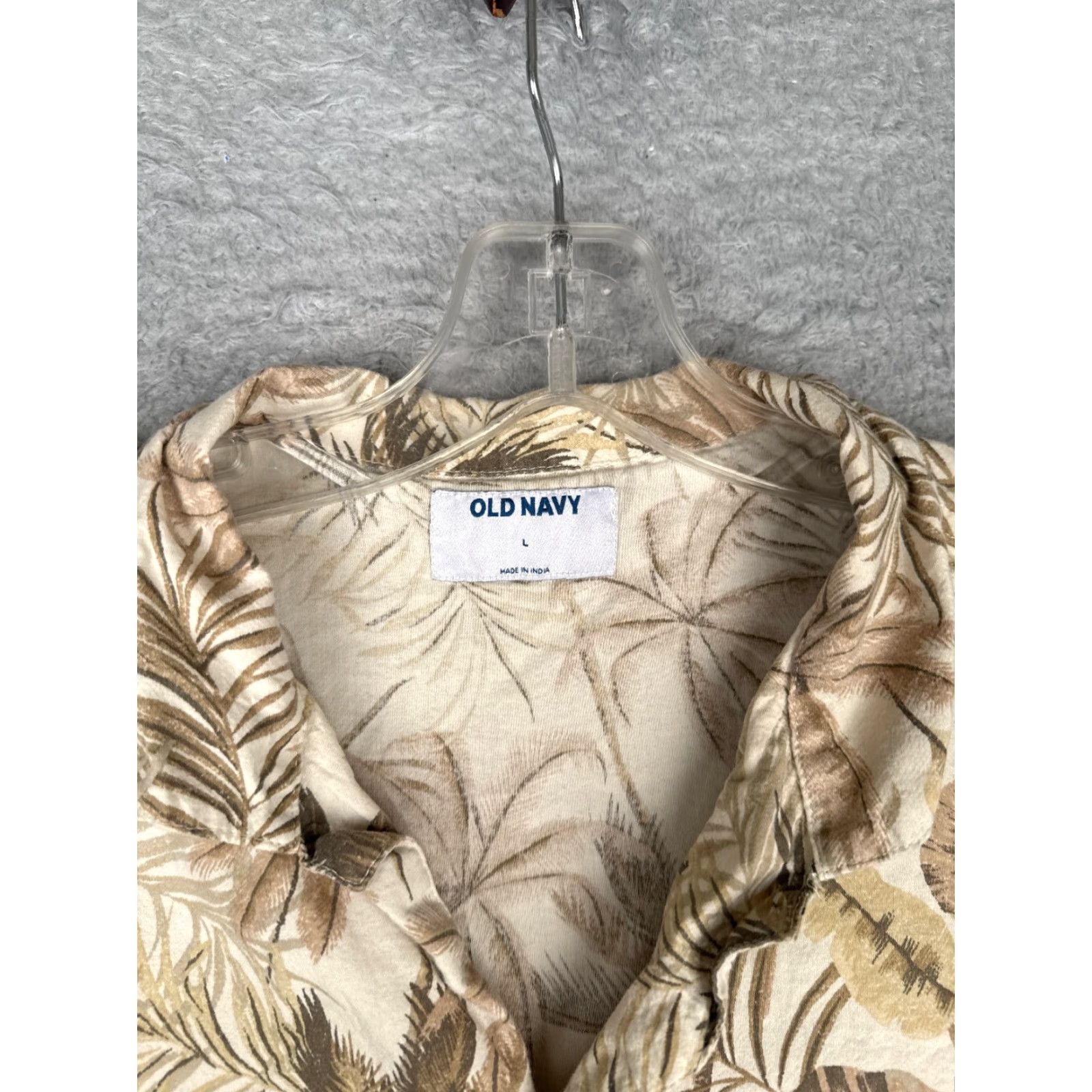 Old Navy Old Navy Button-Up Shirt Men Large Beige Floral Leaf Hawaiian Cotton Blend Pocket Size US L / EU 52-54 / 3 - 6 Thumbnail