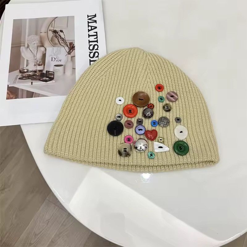 Japanese Brand Custom Handmade Japanese Style Knit Beige Hat Beanie Size ONE SIZE - 2 Thumbnail