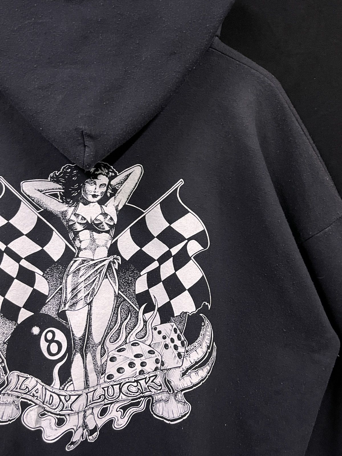 Vintage Vintage Hanes Black Lady Luck Hoodie Size US XL / EU 56 / 4 - 3 Thumbnail