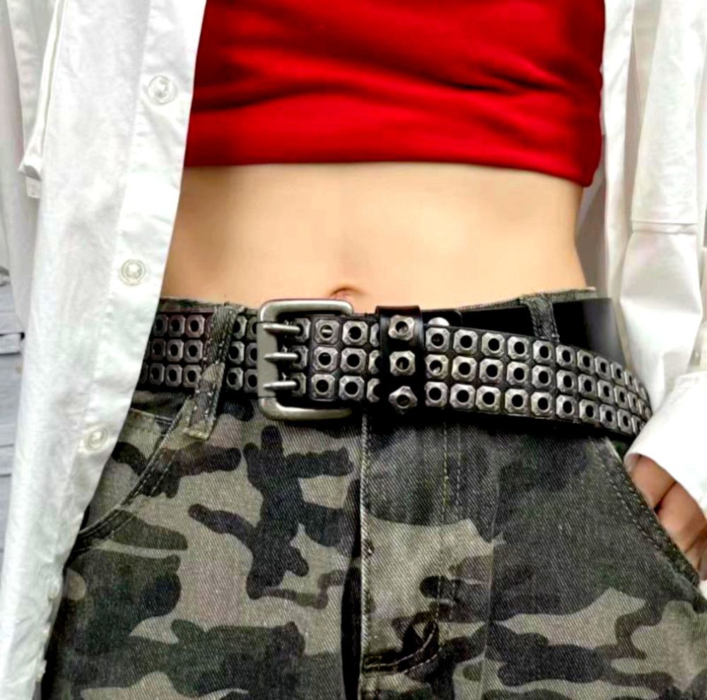 Japanese Brand × Vintage Punk Werewolf Claw Square Rivet Eyelets Leather Belt Rave Size ONE SIZE - 1 Thumbnail