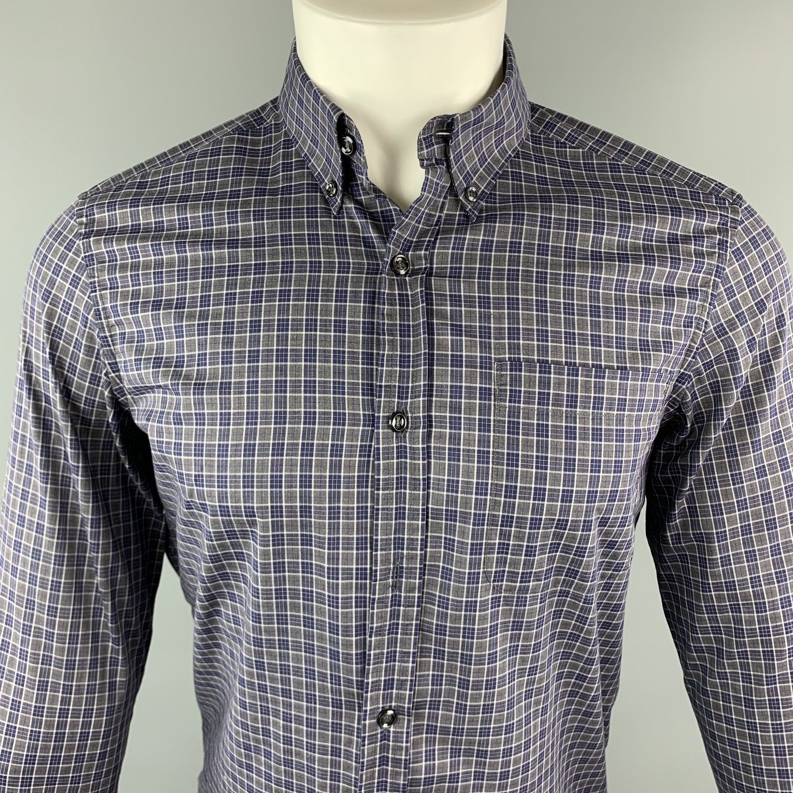 Yves Saint Laurent YVES SAINT LAURENT S Grey Navy Plaid Button Down Shirt Size US S / EU 44-46 / 1 - 2 Thumbnail