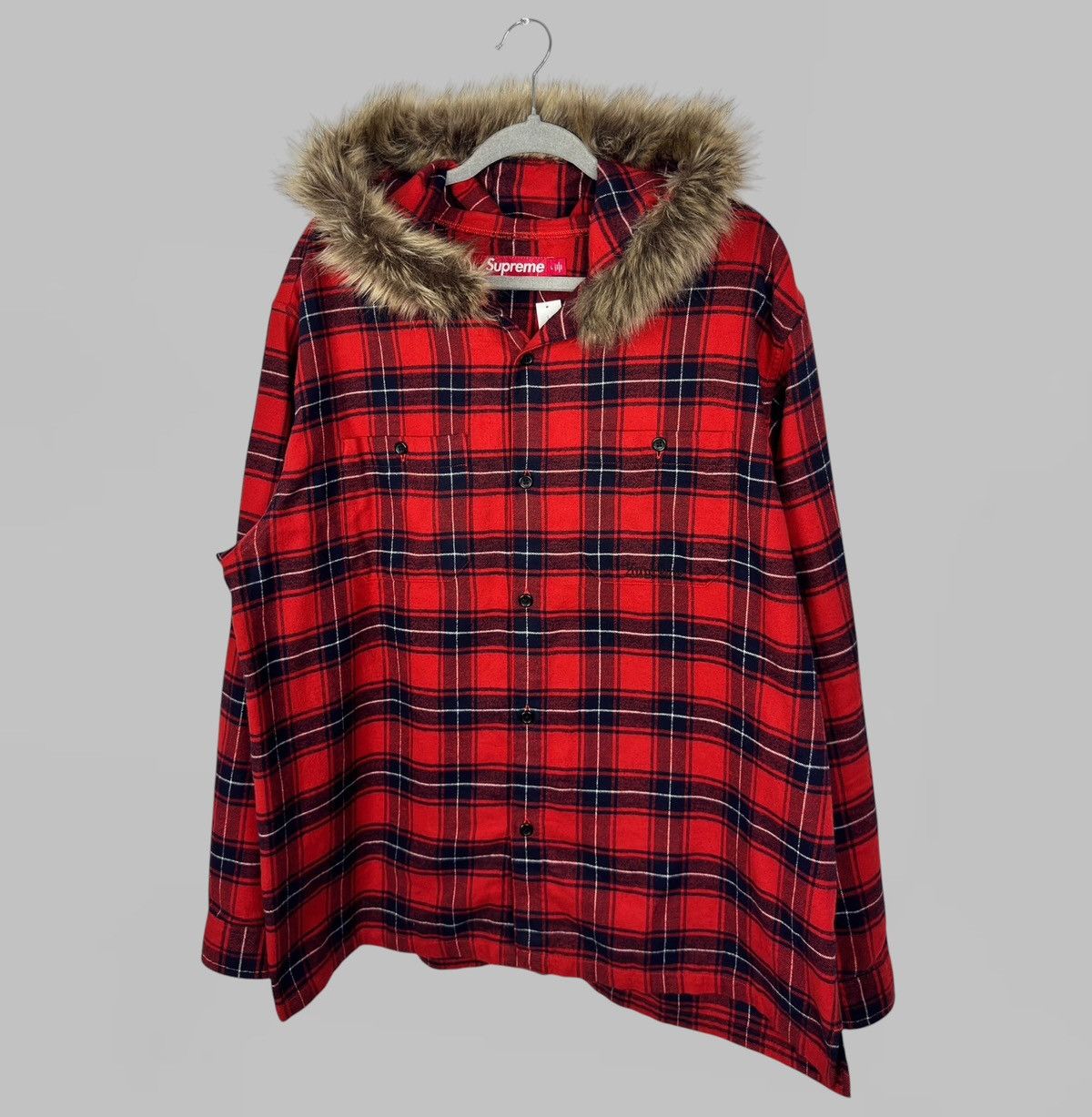 Supreme SUPREME PLAID CHECKED RED FUR HOOD LINED JACKET SIZE L NEW Size US L / EU 52-54 / 3 - 1 Thumbnail