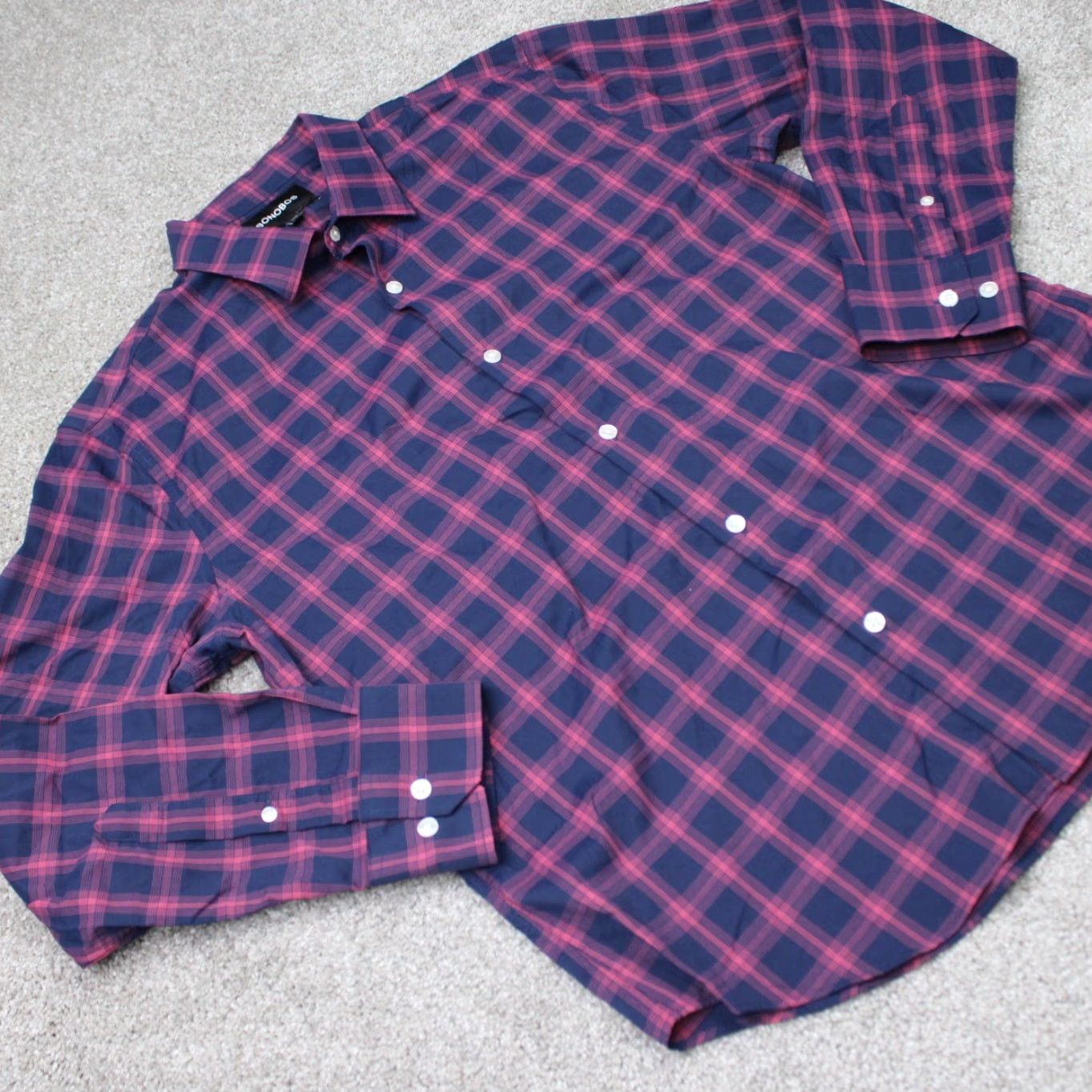 Bonobos Bonobos Slim Fit Shirt Mens Large Short Purple/Blue Classic Plaid Button-Up Long Sleeve Nylon Spandex Breathable 93% Nylon 7% Spandex Size US L / EU 52-54 / 3 - 5 Thumbnail