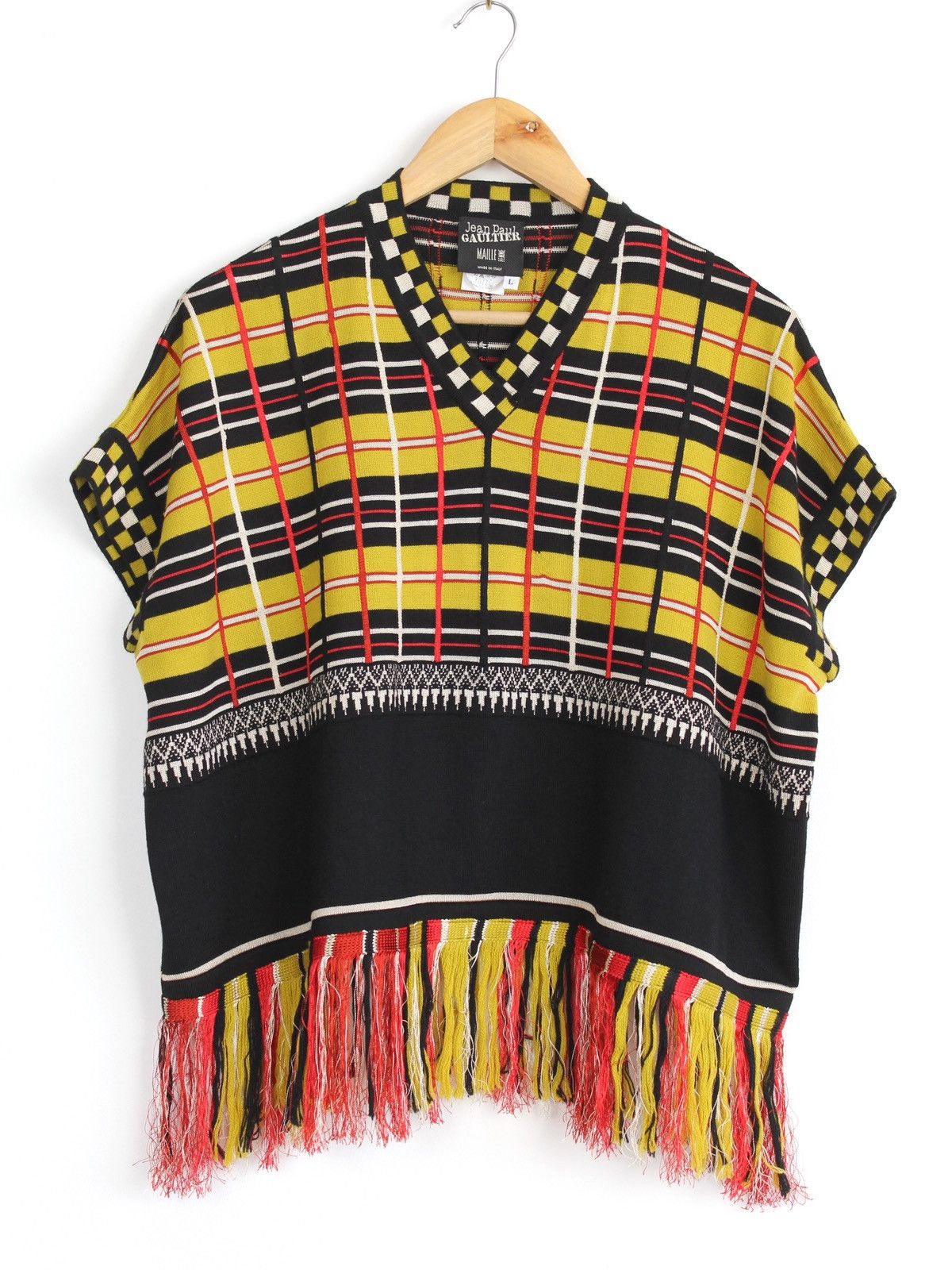Jean Paul Gaultier Jean Paul Gaultier 90s Vintage Tartan Pattern Poncho Sweater Size L / US 10 / IT 46 - 1 Thumbnail