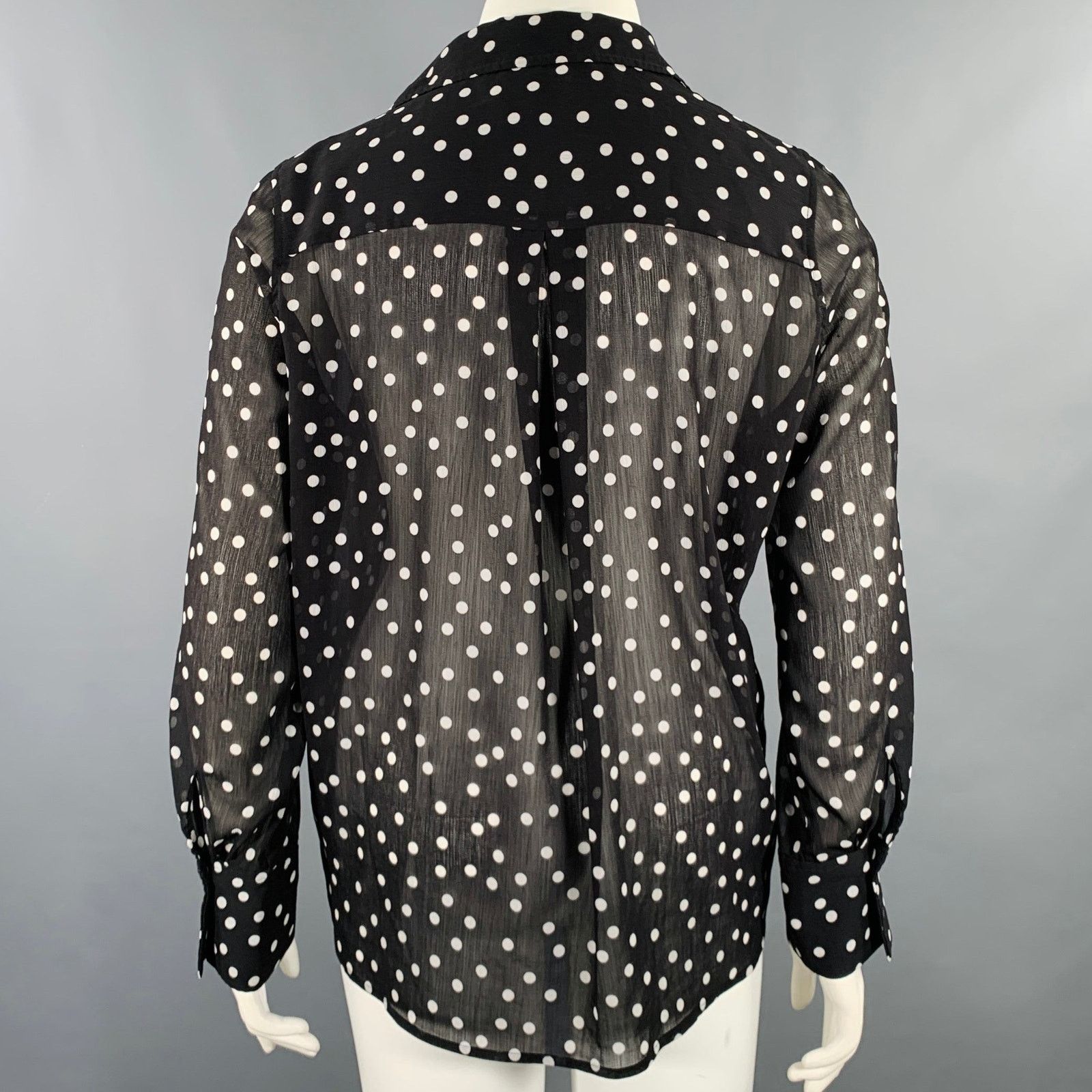 L'AGENCE XL Black White Polyester Polka Dot Open Collar Shirt Size XL / US 12-14 / IT 48-50 - 3 Thumbnail