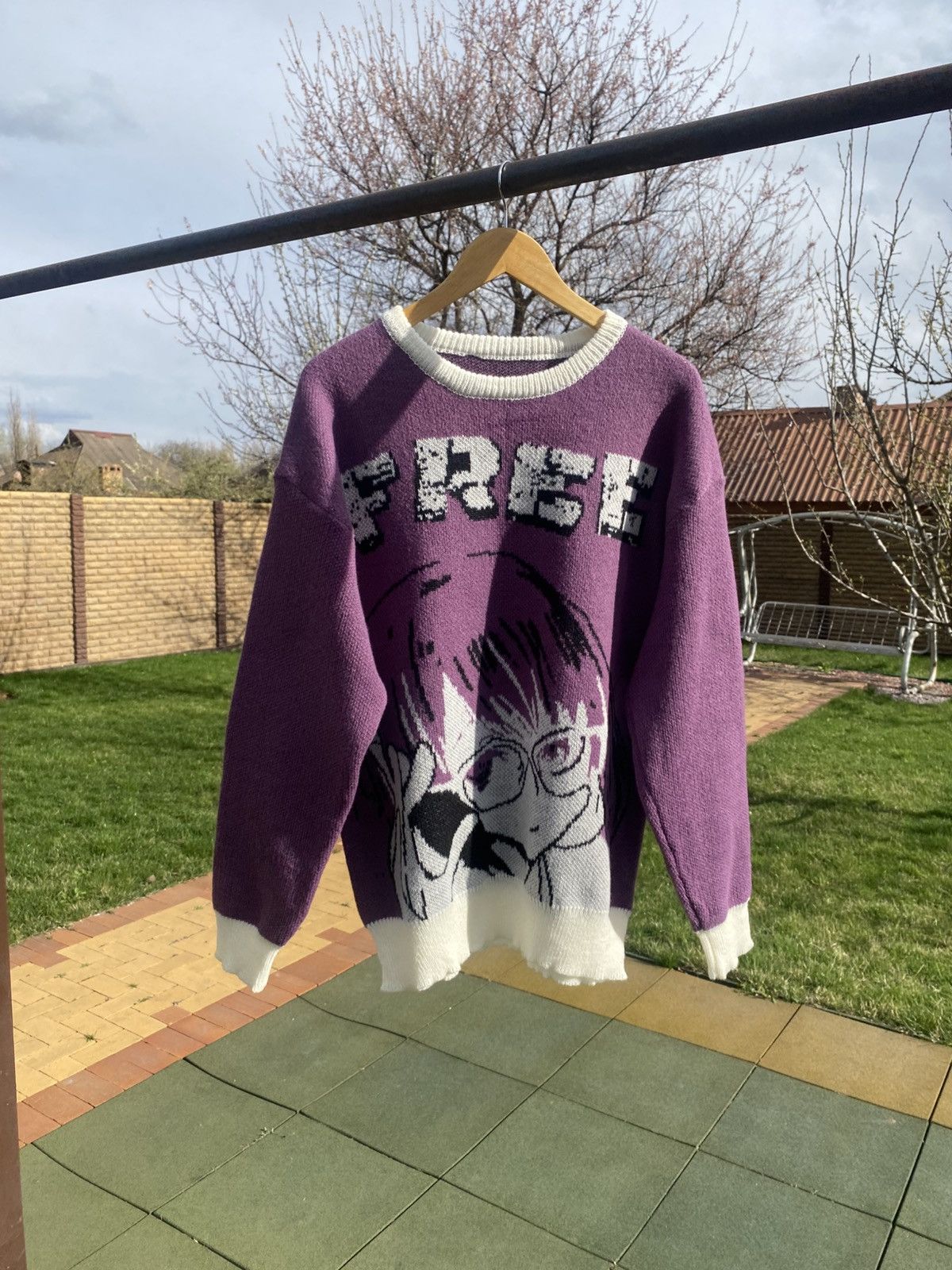 Japanese Brand Purple anime girl sweater, oversized manga knit jumper Size XL / US 12-14 / IT 48-50 - 2 Thumbnail