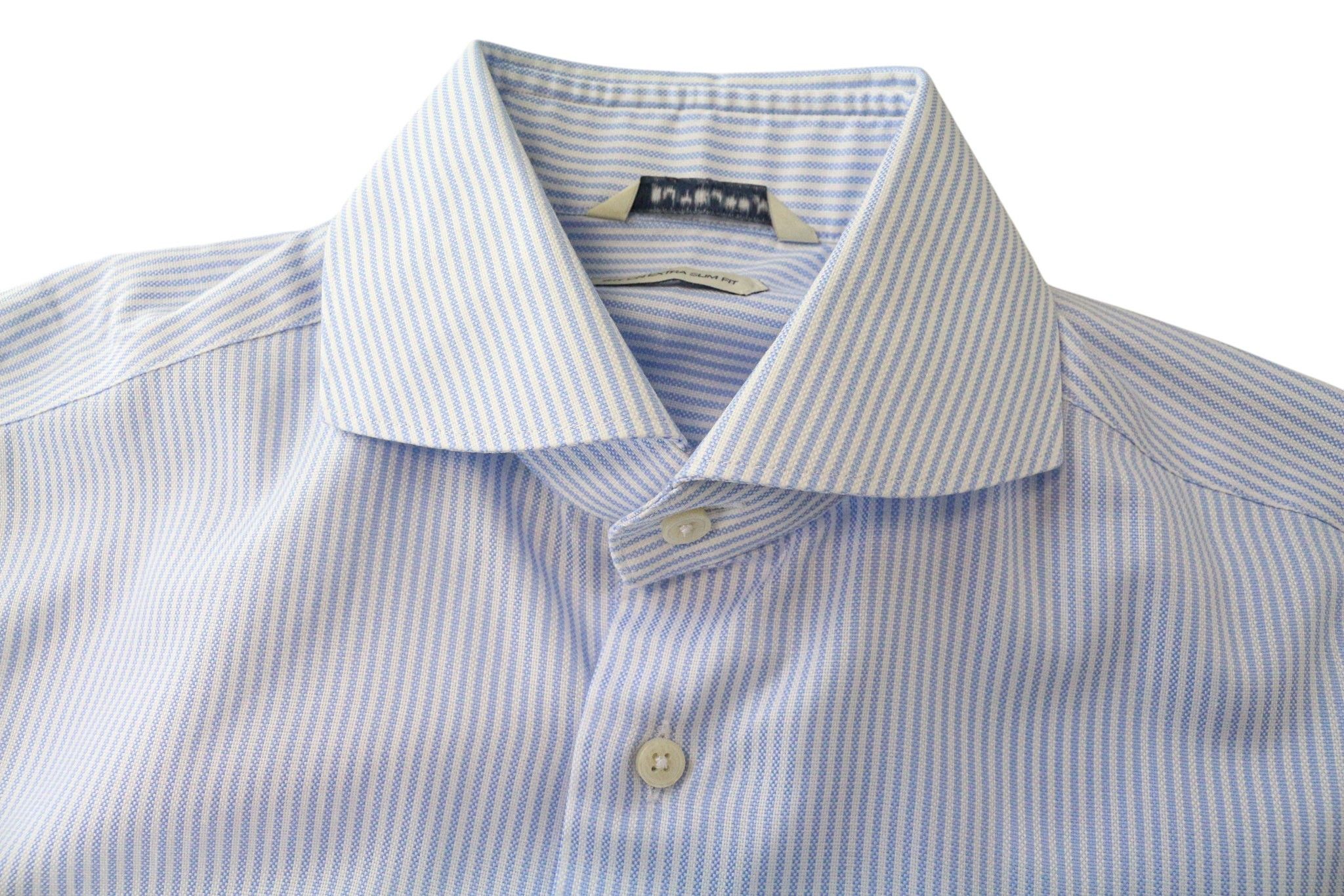 Suitsupply 37/14 1/2 Extra Slim Blue Cotton Striped Shirt 79369 Size 38R - 10 Thumbnail