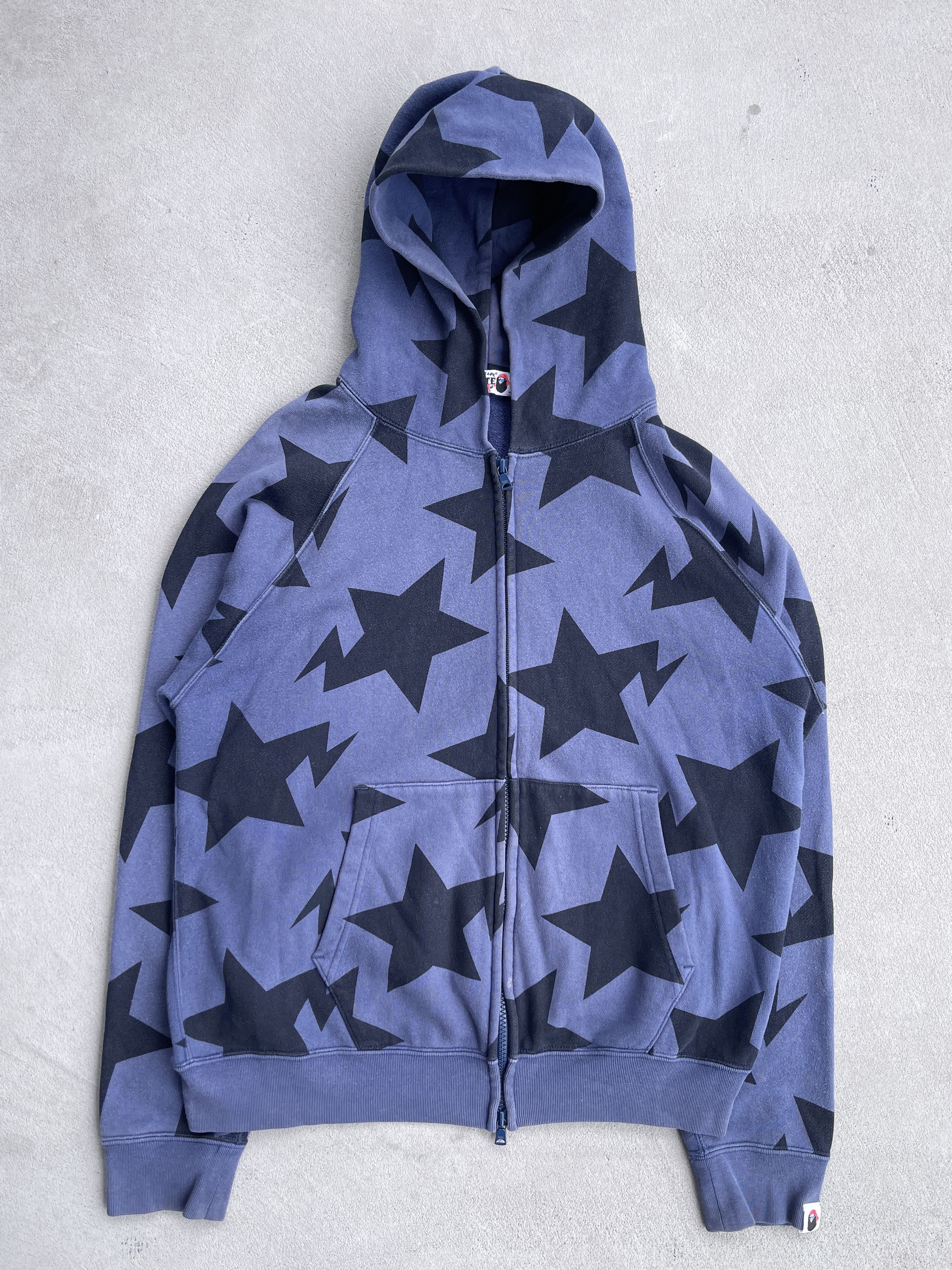 Pre-owned Bape X Vintage Bape Bapesta Jumbo Blue Stars Zip Hoodie