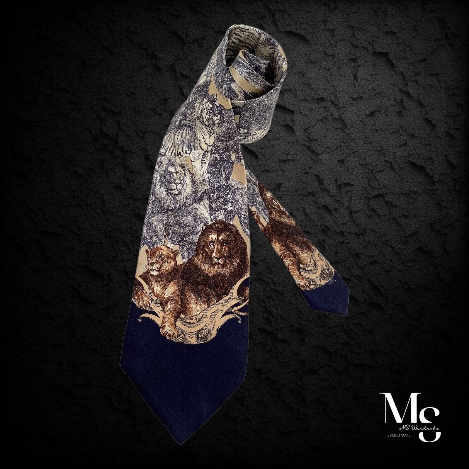 Gianfranco Ferre GIANFRANCO FERRE Beige & Gray Animal Print Silk Tie Made In Size ONE SIZE - 2 Thumbnail