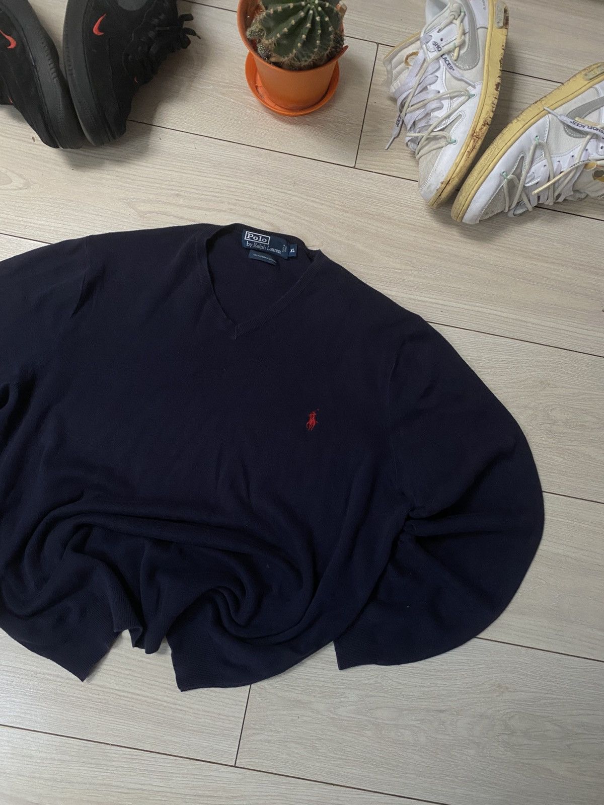 Polo Ralph Lauren × Vintage Navy Ralph Lauren Knit Sweater w/ Red Pony Logo Size US L / EU 52-54 / 3 - 3 Thumbnail