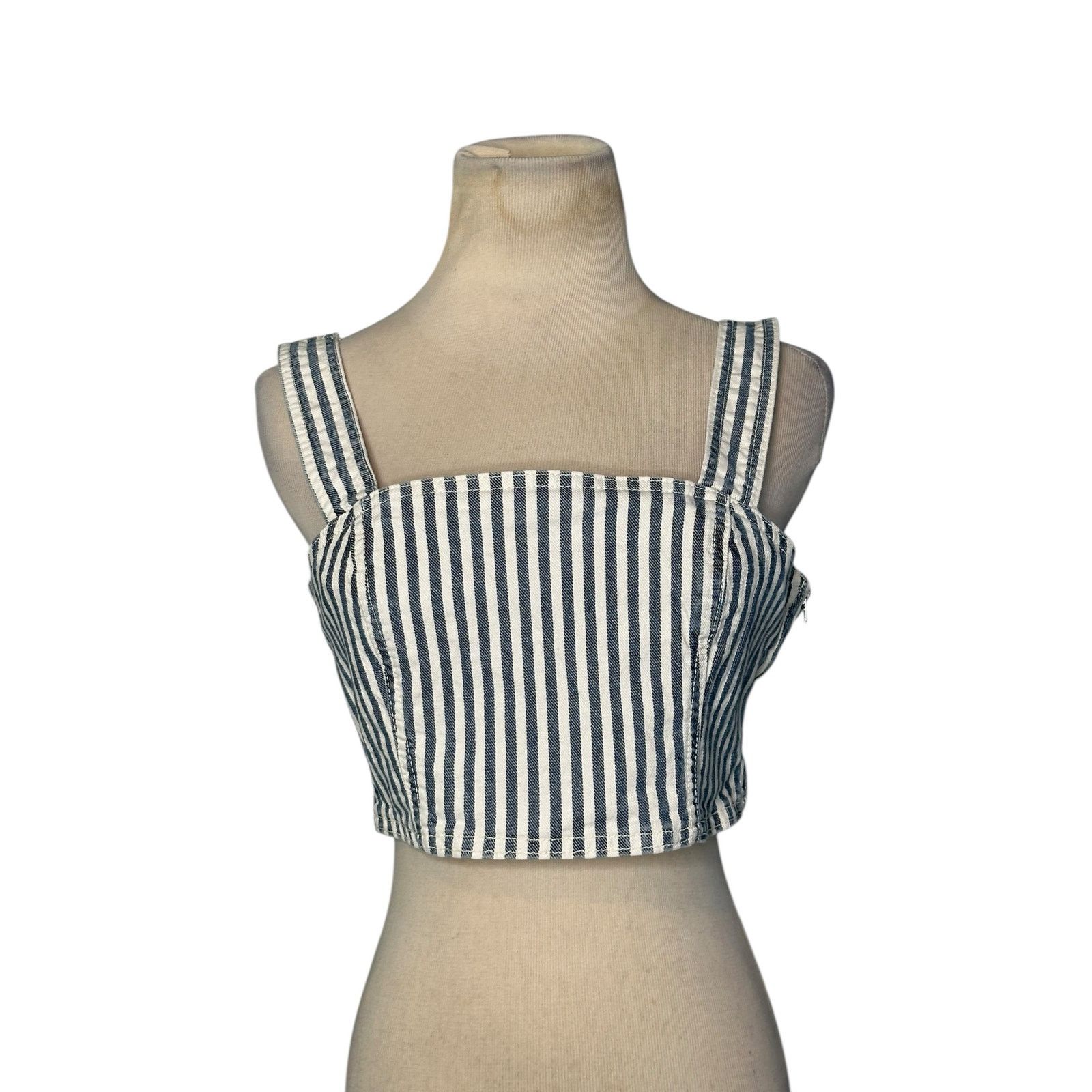 Zara Zara blue white denim strappy crop top size Small Size S / US 4 / IT 40 - 20 Thumbnail