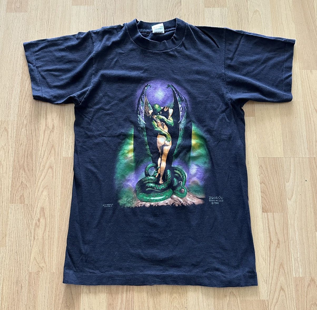 image of Vintage 80's Boris Vallejo Promo Fantasy Art Tee in Black, Men's (Size Medium)