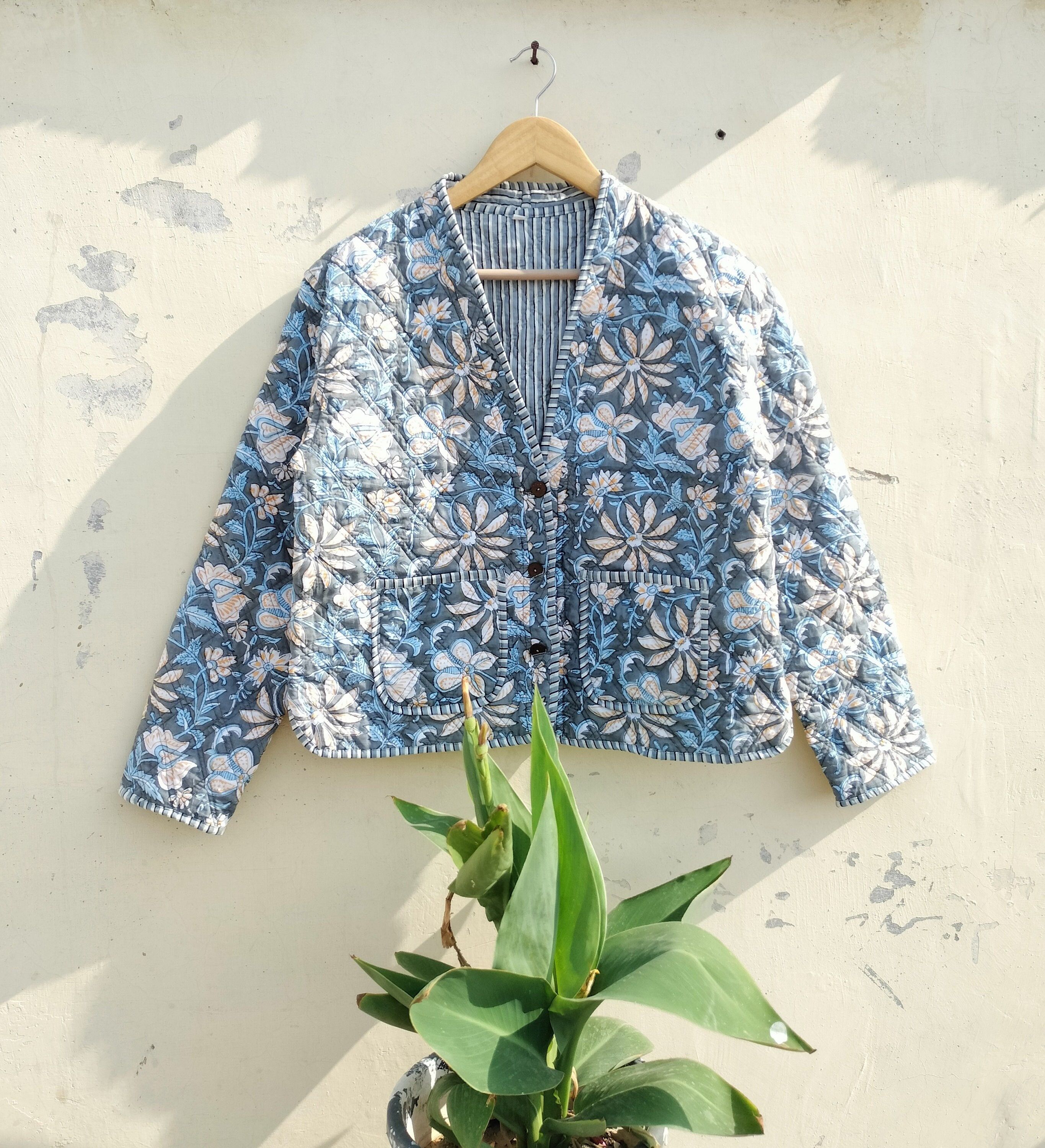 Vintage Handmade Cotton Quilted Jacket Reversible Jacket Size M / US 6-8 / IT 42-44 - 1 Thumbnail