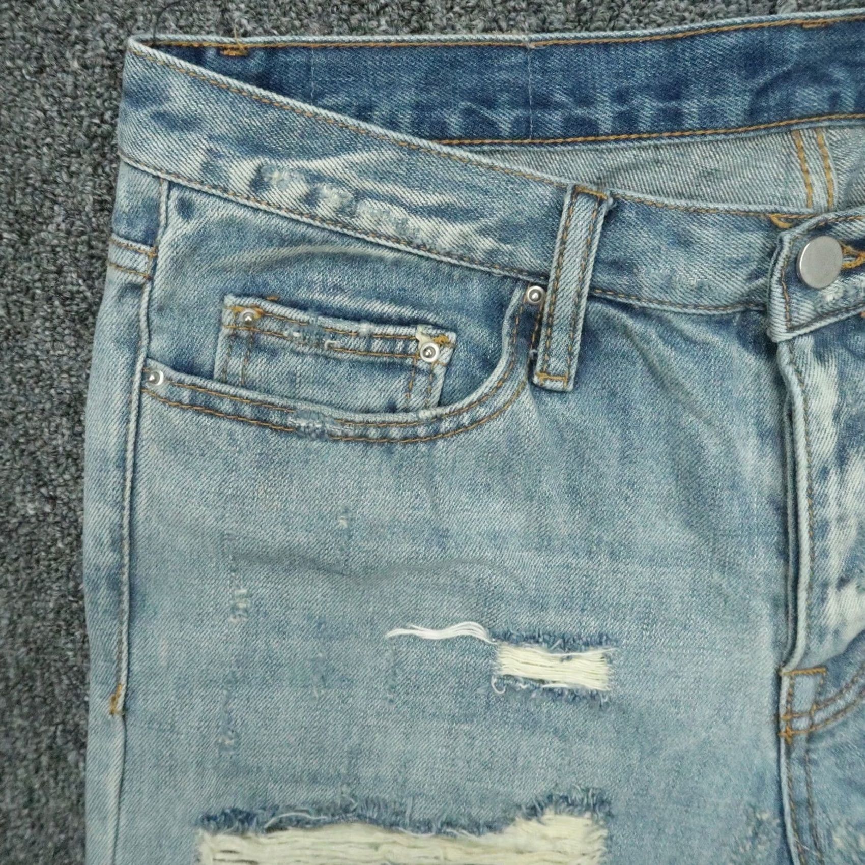 MNML mnml Jeans Mens 33x34 Blue Distressed Ripped Button Fly Ankle Zip Denim Jeans Slim 34 Inseam Mens Boys? Size US 33 - 3 Thumbnail