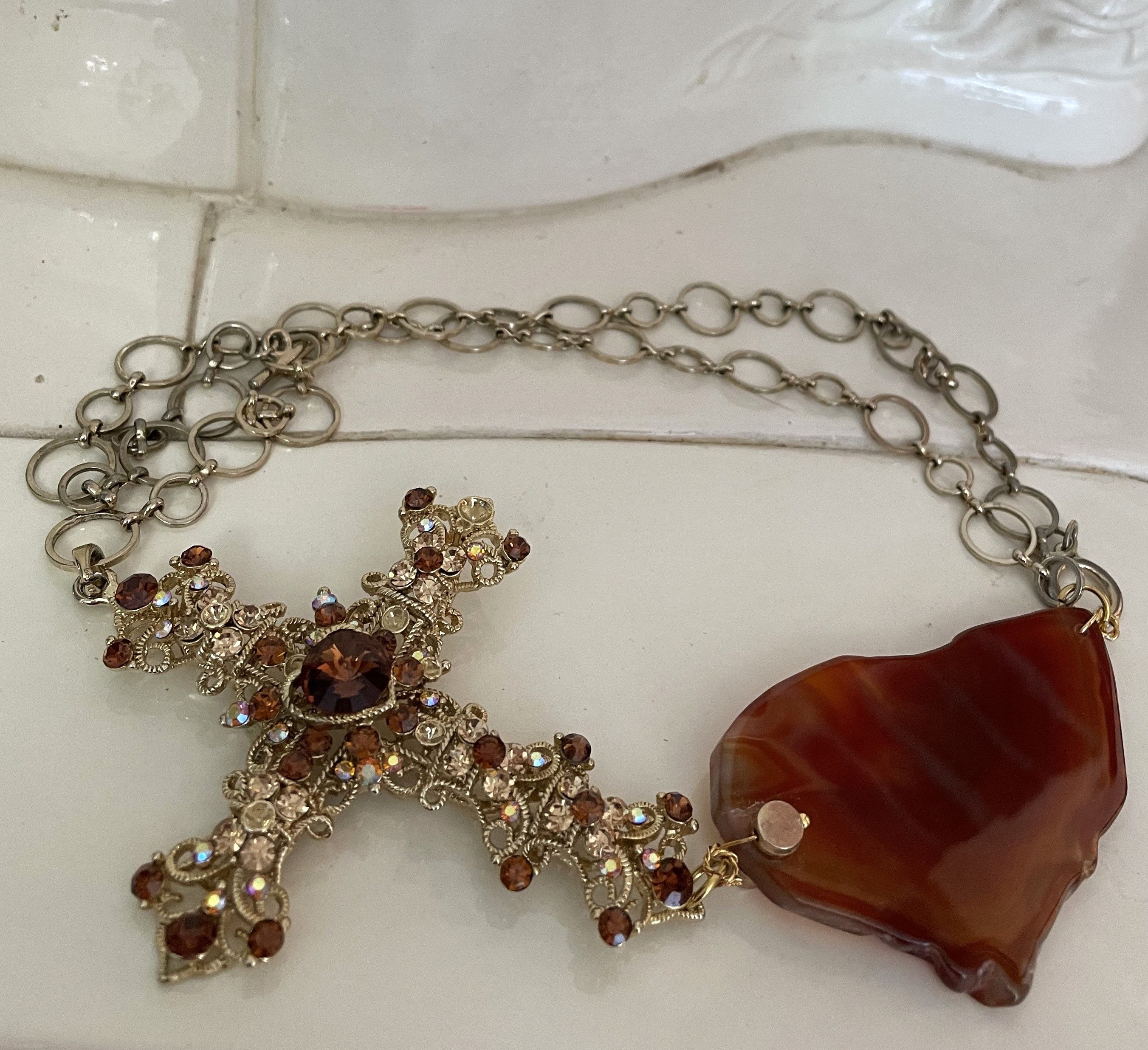 Other Gothic Vintage Cross & Agate Statement Necklace Size ONE SIZE - 3 Thumbnail