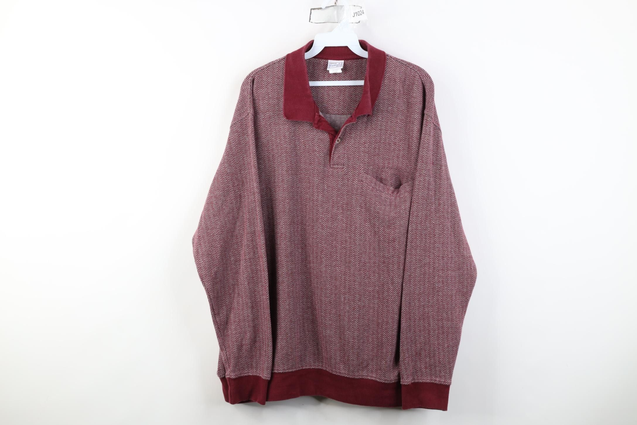Vintage Vintage 90s Streetwear Herringbone Long Sleeve Pullover Polo Size US XL / EU 56 / 4 - 1 Thumbnail
