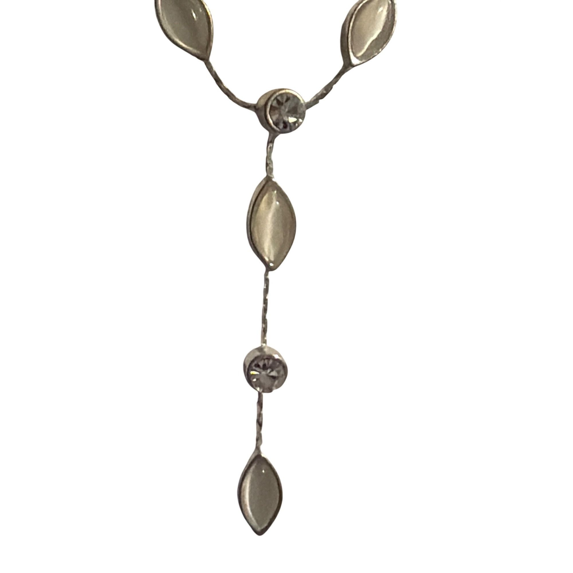 Other Elegant Silver Tone Y Necklace White Cat Eye Crystal Accent Size ONE SIZE - 2 Thumbnail