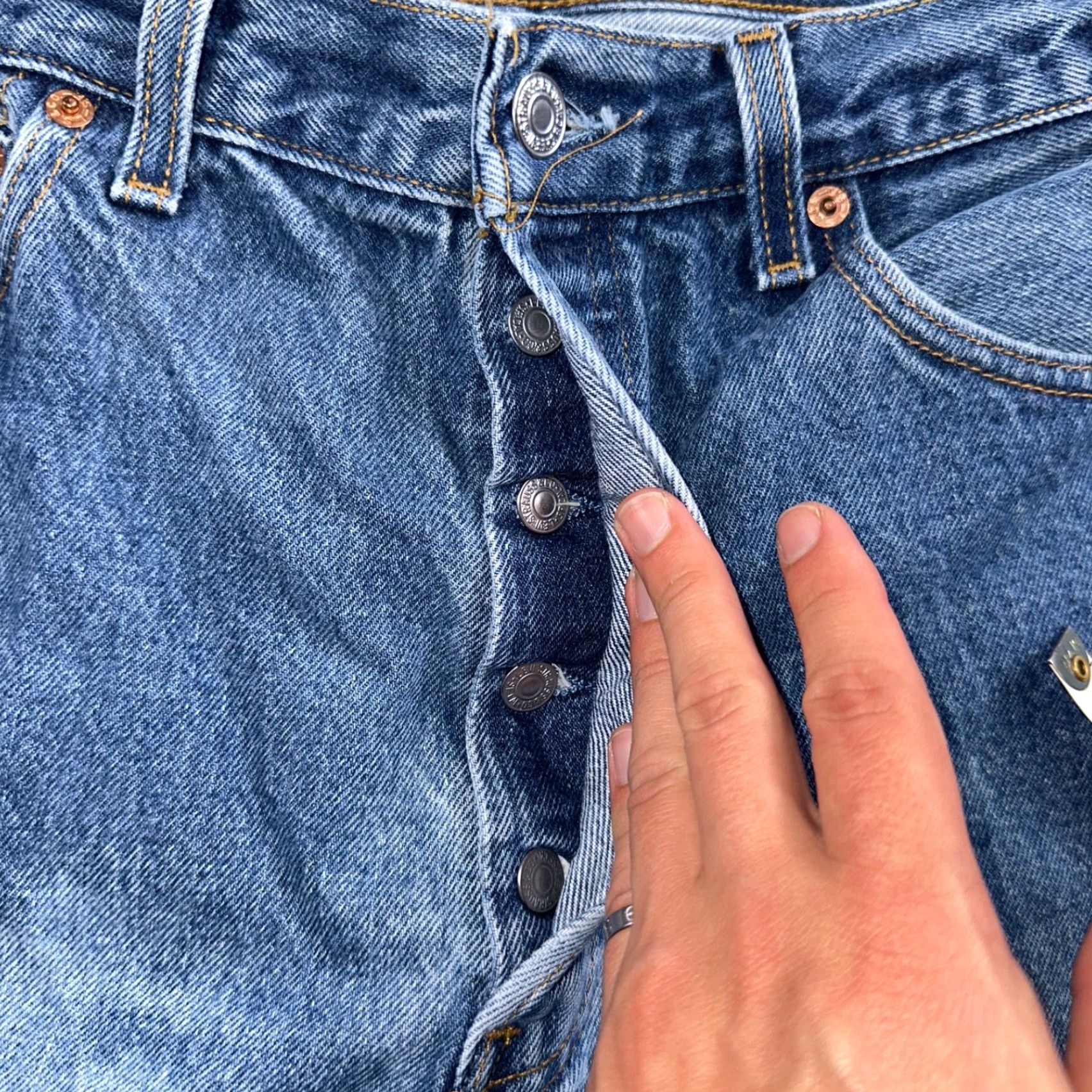 Levi's VINTAGE Levi's 501 Jeans | 35x34 | Light Blue Cotton Denim | USA 90s Straight Leg Mens Jeans Size US 35 - 7 Thumbnail