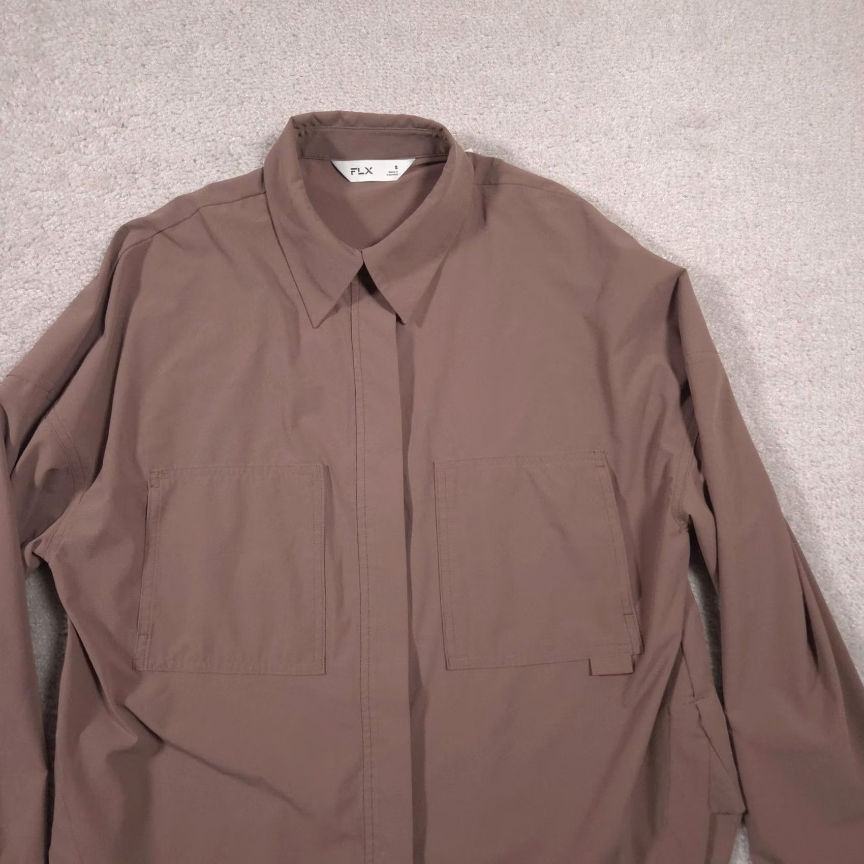 Vintage FLX Shirt Womens Small Brown Solid Stretch Button Up Long Sleeve Utility Casual Size S / US 4 / IT 40 - 3 Thumbnail