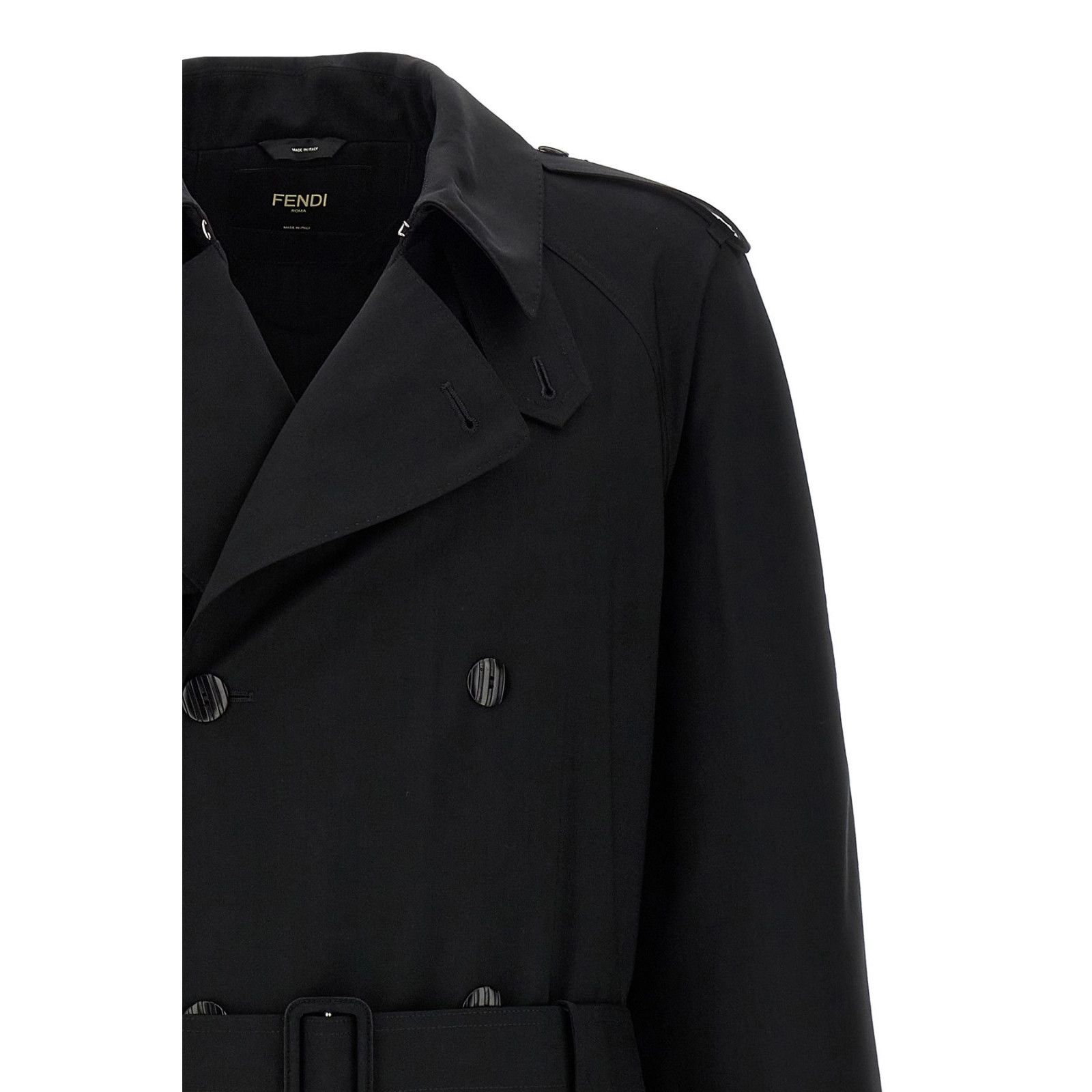 FENDI Double Breasted Black Wool Long Trench Coat New & Auth