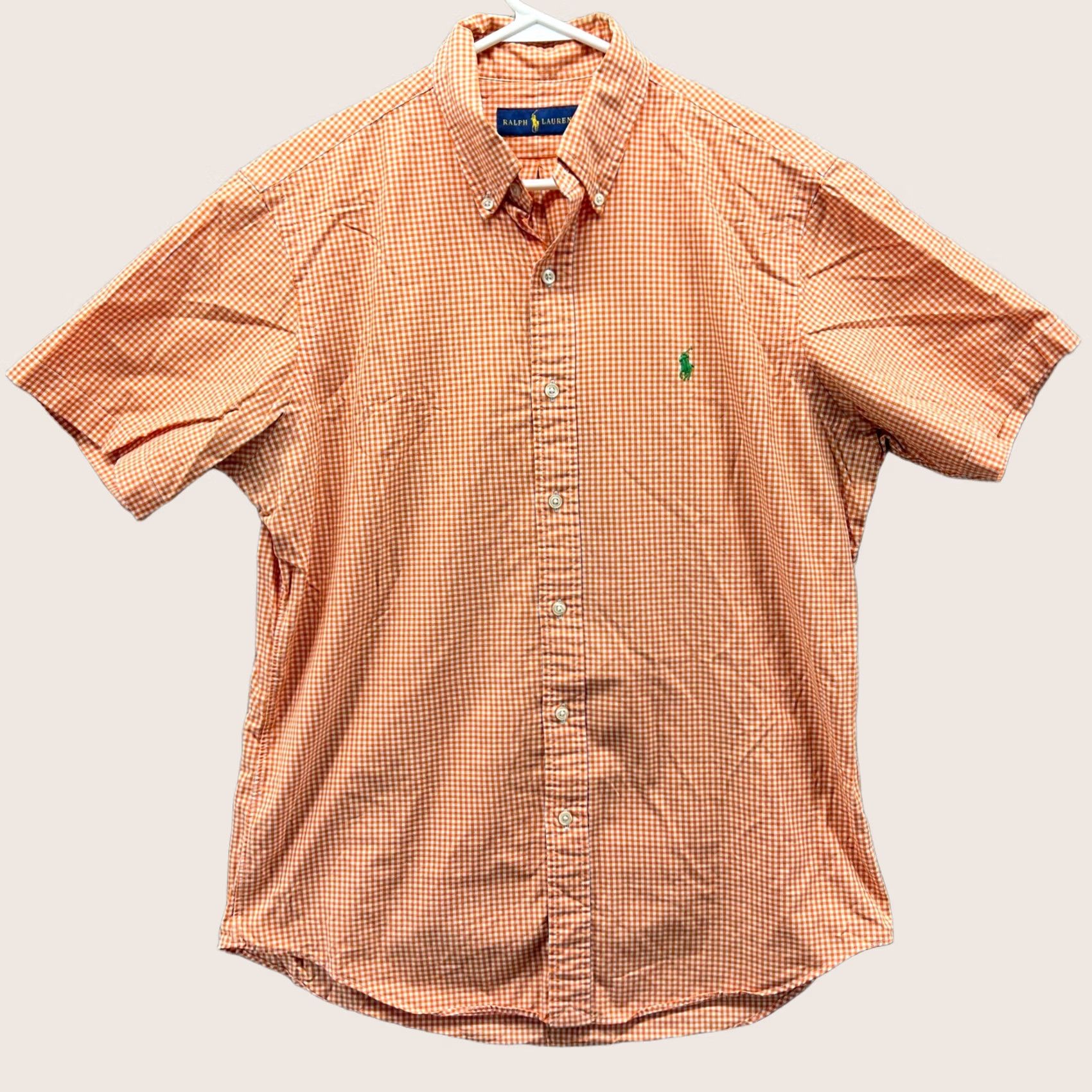 Ralph Lauren VINTAGE Ralph Lauren Shirt Mens Medium Orange Button Up Pony Gingham Short Sleeve Polo Size US M / EU 48-50 / 2 - 1 Thumbnail