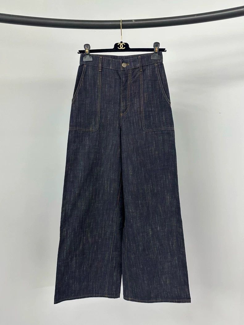 Chanel Chanel Dark Blue Denim Wide-Leg Pants - dmc Size US 34 / EU 50 - 1 Thumbnail