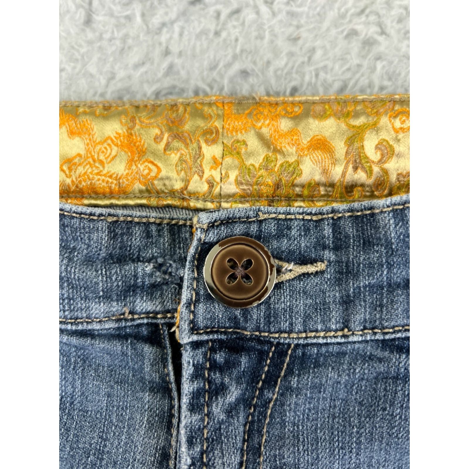 Denime Womens Jeans Denim Blue 27x31 27 Flared Low Rise Medium Wash Embroidered Pants Size 27" / US 4 / IT 40 - 3 Thumbnail