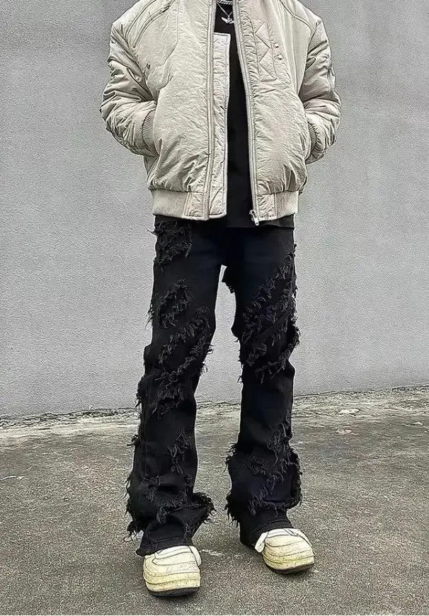 Japanese Brand High street black raw edge ripped jeans Size US 32 / EU 48 - 1 Thumbnail
