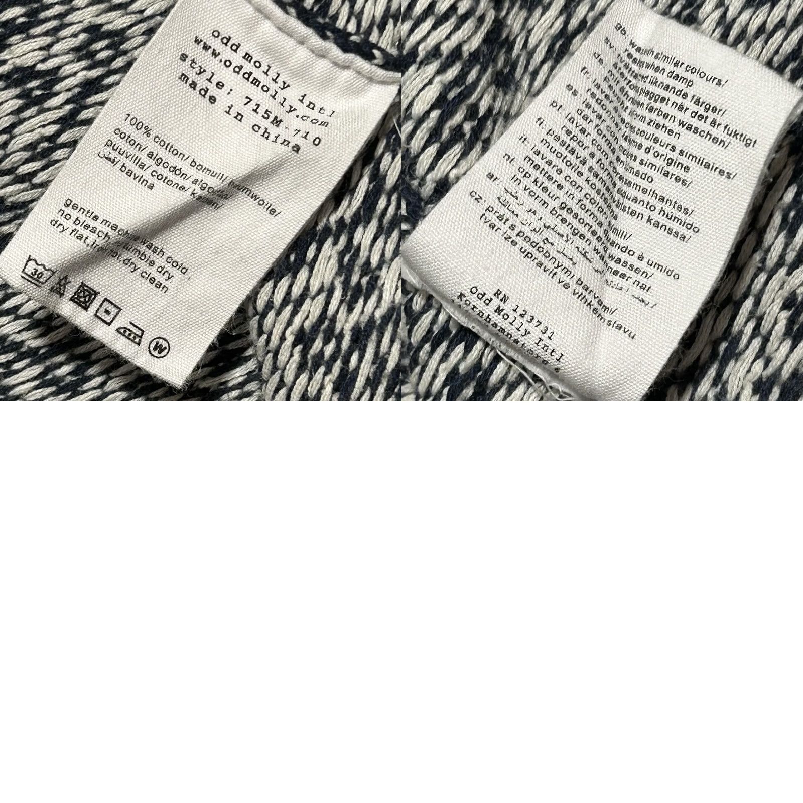 Vintage Odd Molly Cotton Shawl Wrap Cardigan Nordic Women’s L Black / White Fair Isle Knit Lightweight Long Sleeve Regular Hand Wash Only Vintage: No Mens? Size L / US 10 / IT 46 - 8 Thumbnail