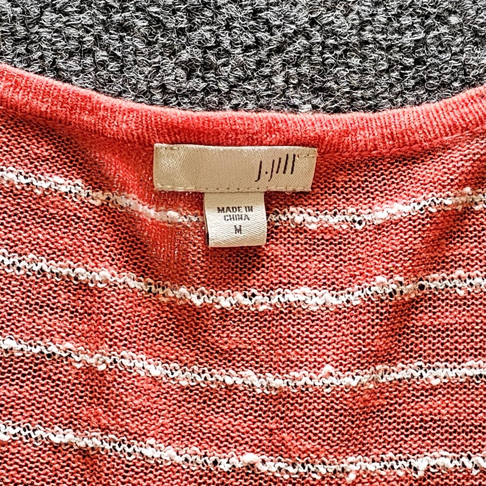 J. Jill J Jill Top Shirt Women Medium Orange Coral Striped Linen 3/4 Sleeve Casual Beach Shirt Size M / US 6-8 / IT 42-44 - 3 Thumbnail