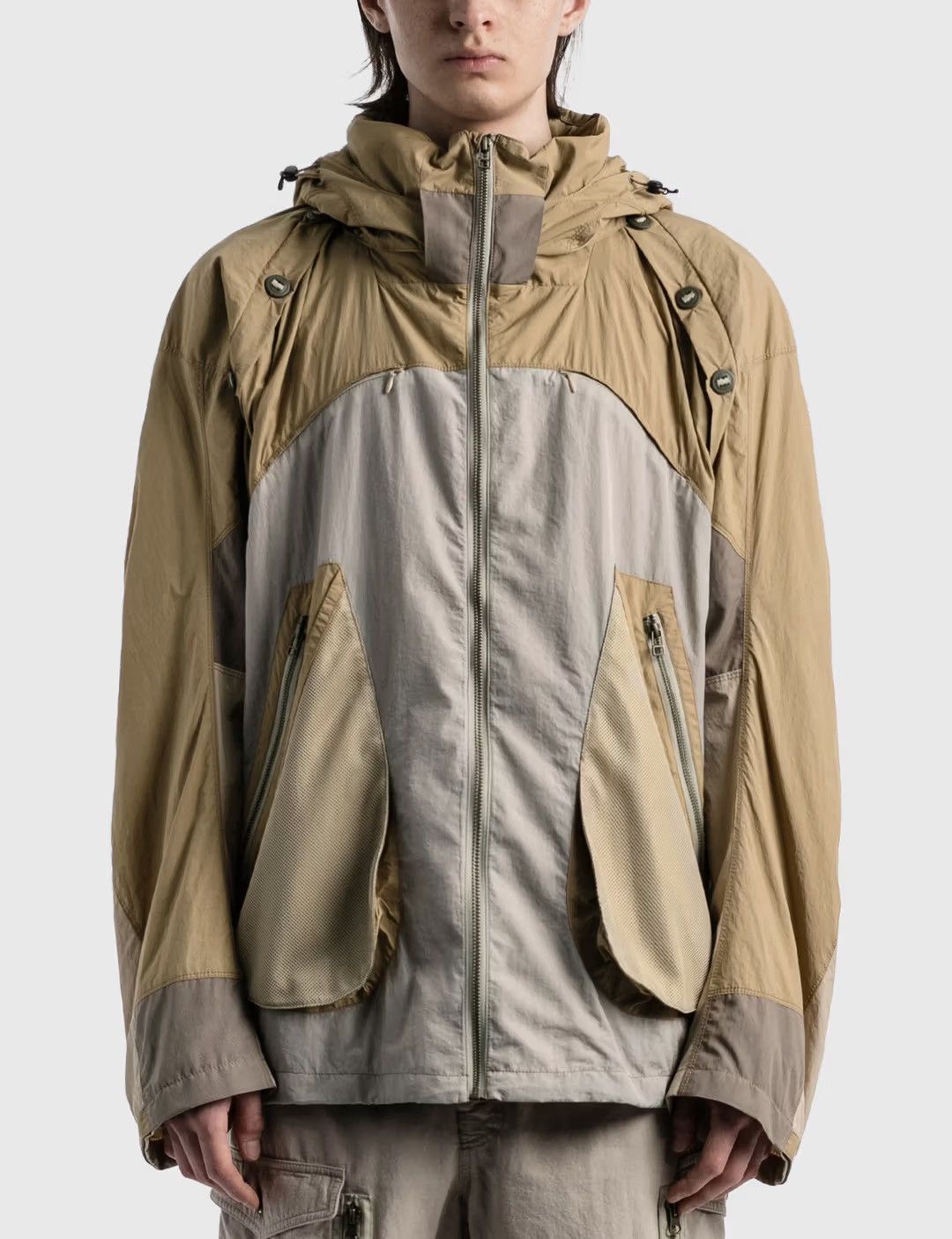 image of Hyein Seo Fw 21 Double Hooded Jacket in Beige, Men's (Size Medium)