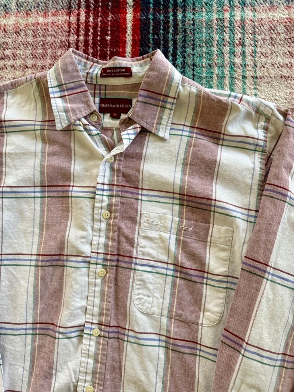 Chaps Ralph Lauren 90s Chaps Ralph Lauren Cream/Maroon Shirt M Size US M / EU 48-50 / 2 - 3 Thumbnail
