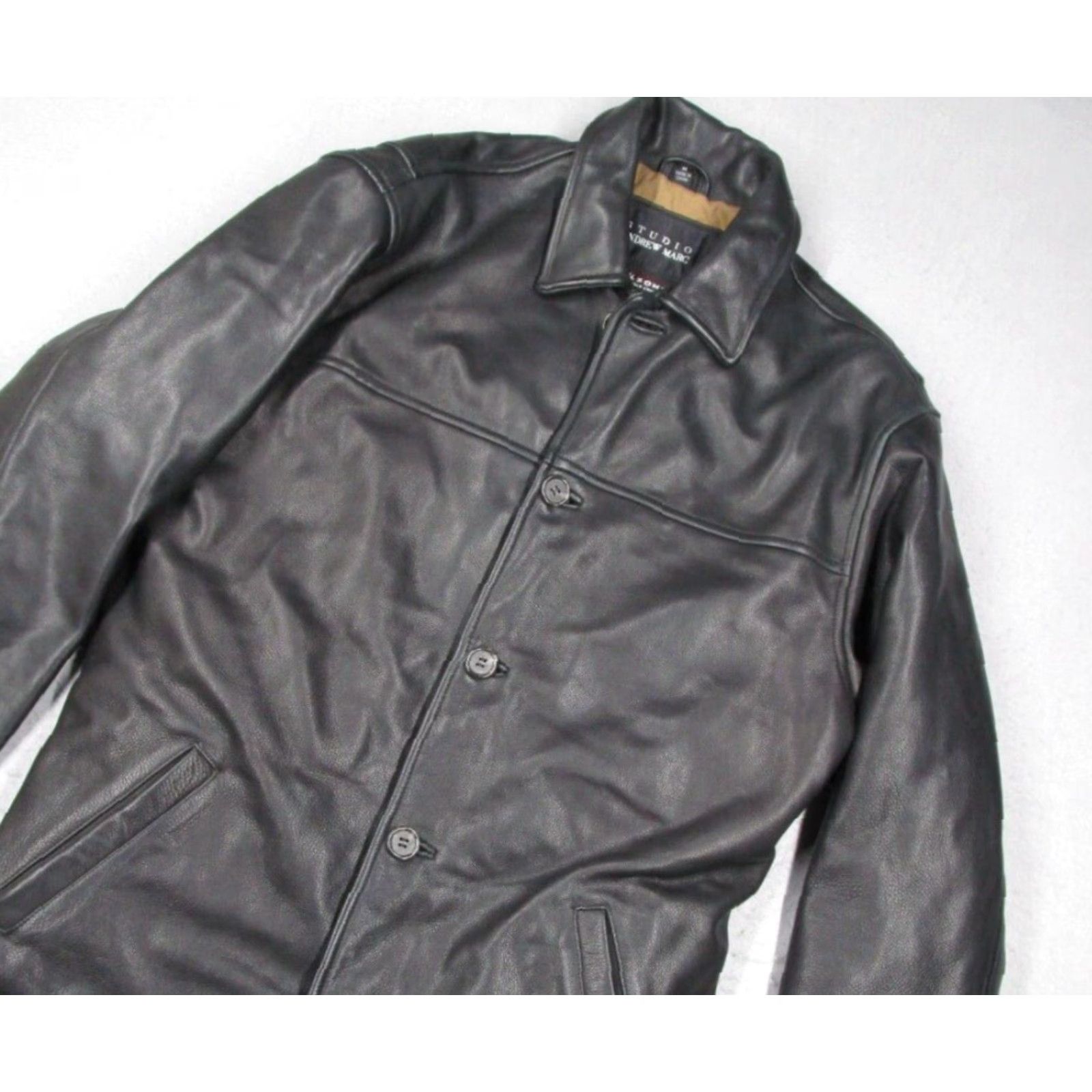 Vintage Wilsons Studio Andrew Marc Jacket Men Medium Black Leather Button Up Lined Retro Motorcycle Jacket Size US M / EU 48-50 / 2 - 2 Thumbnail