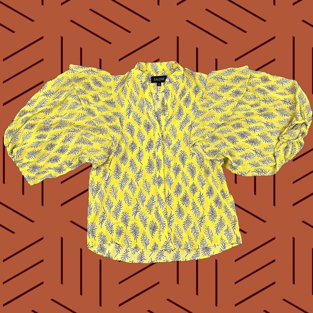 Vintage SALONI Yellow Silk Chiffon Button-Up Shirt Top Womens Size 0 Ruffle 3/4 Sleeve Casual Classic Size XS / US 0-2 / IT 36-38 - 1 Thumbnail