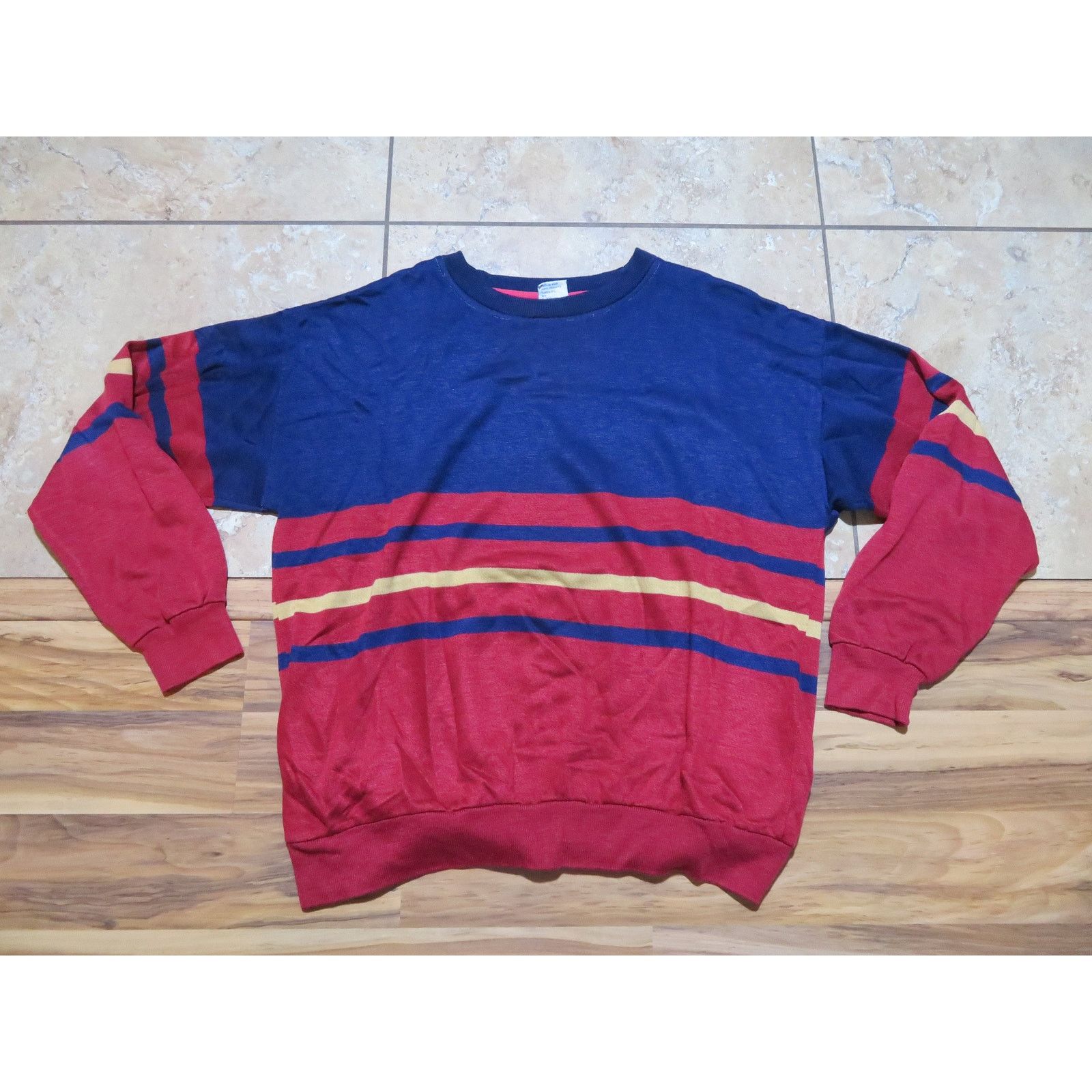 Other Gearing Up Color Block Striped Sweatshirt Blue Red L-XL 90s Size US L / EU 52-54 / 3 - 1 Thumbnail