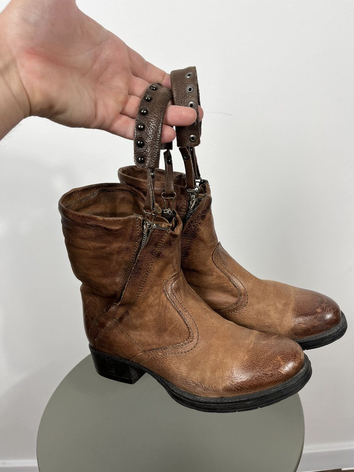 Other Avant-Garde Brown Leather Boots With Double Zip And Straps Size US 6 / IT 36 - 10 Thumbnail
